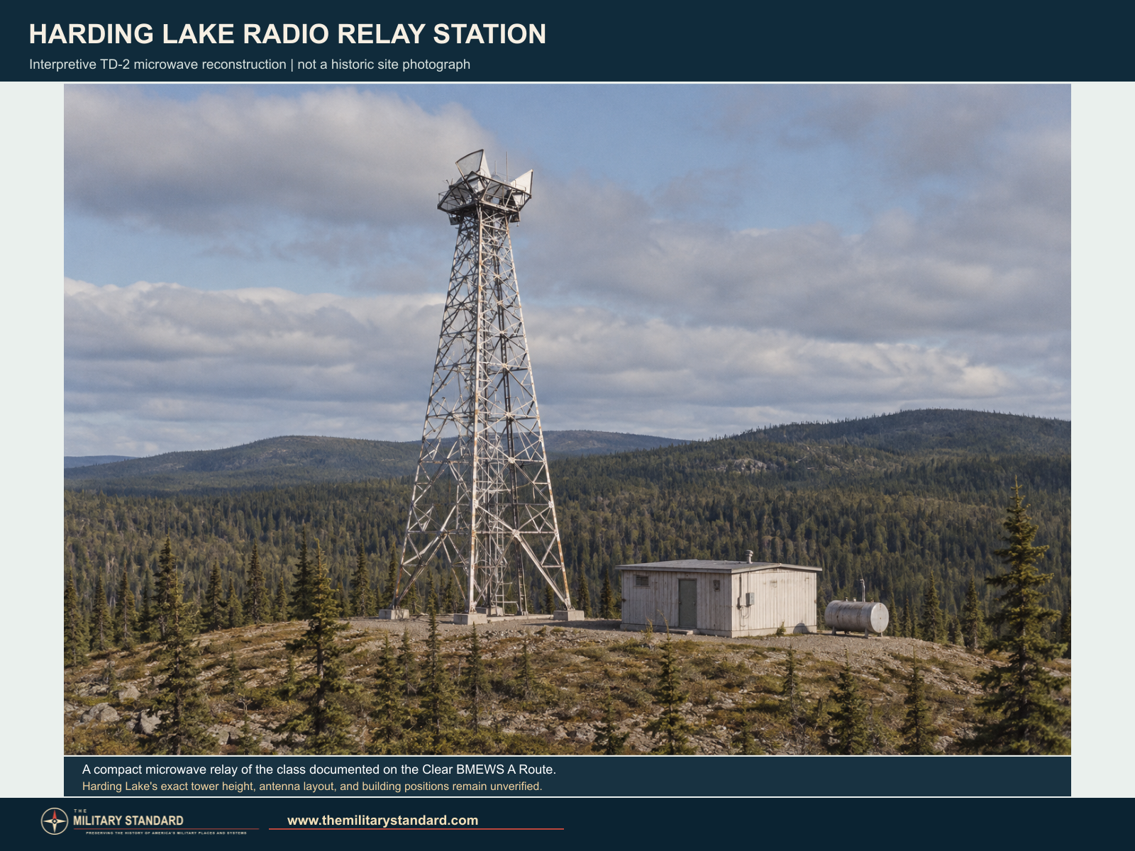 Interpretive reconstruction of a TD-2 microwave tower and compact relay building in Interior Alaska