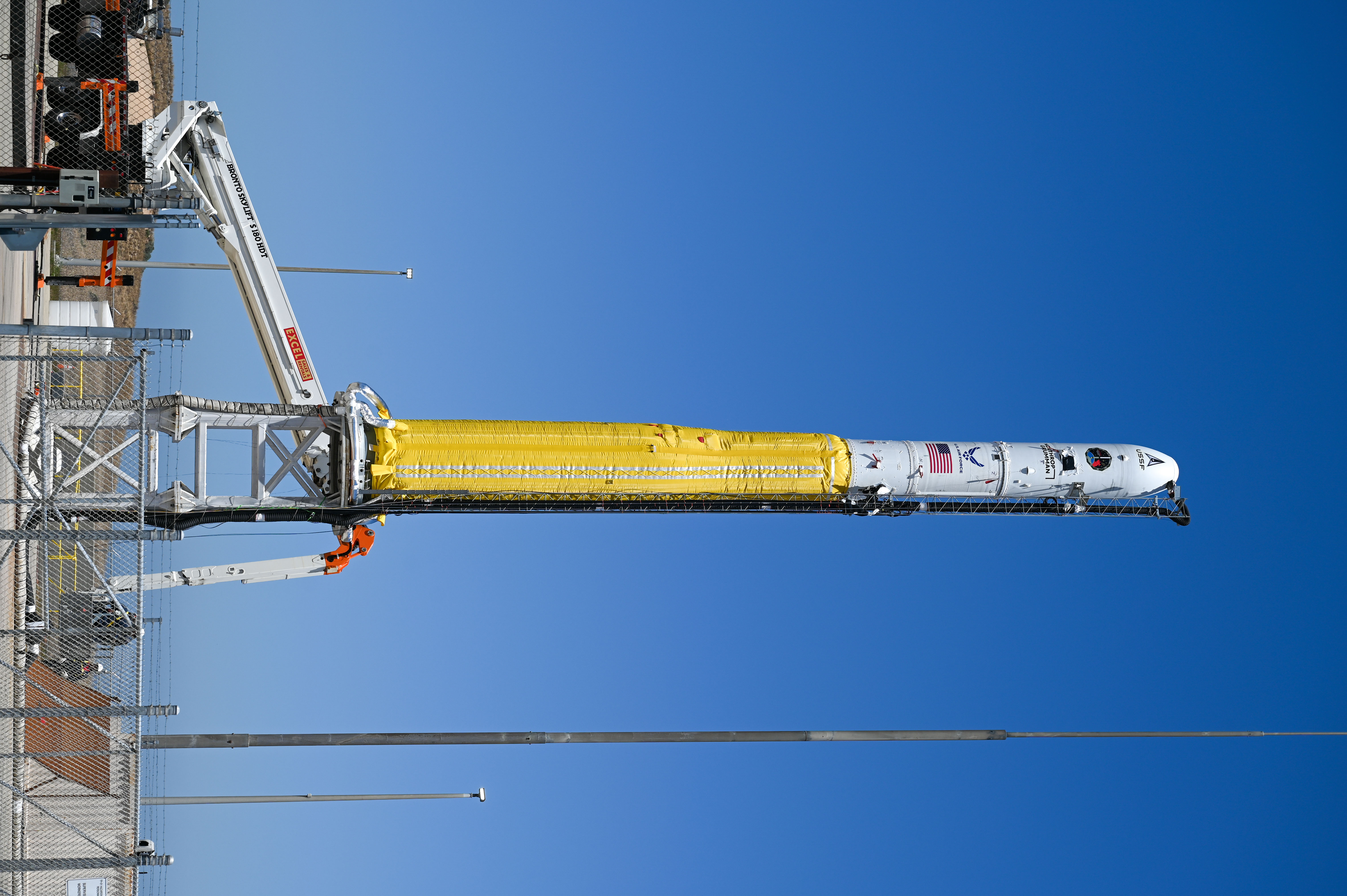 A Minotaur I rocket carrying an unarmed Mk21A reentry vehicle is prepped for launch at Vandenberg Space Force Base, Calif., June 16, 2024