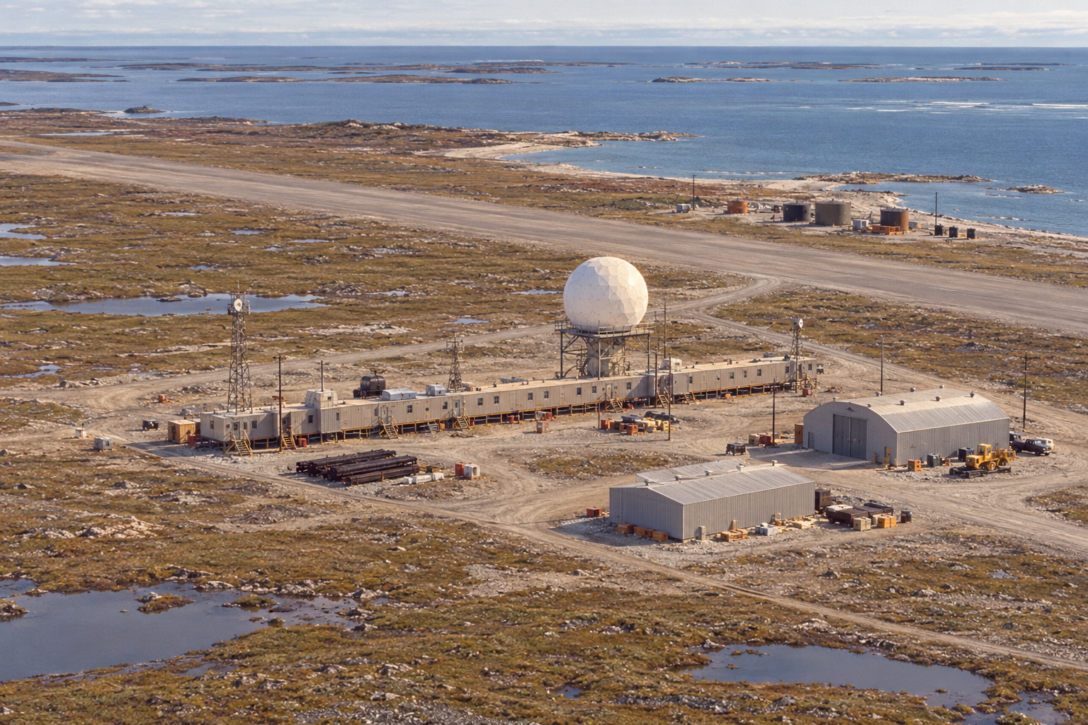 Interpretive reconstruction of Cape Young DEW Line auxiliary radar station on the Arctic coast