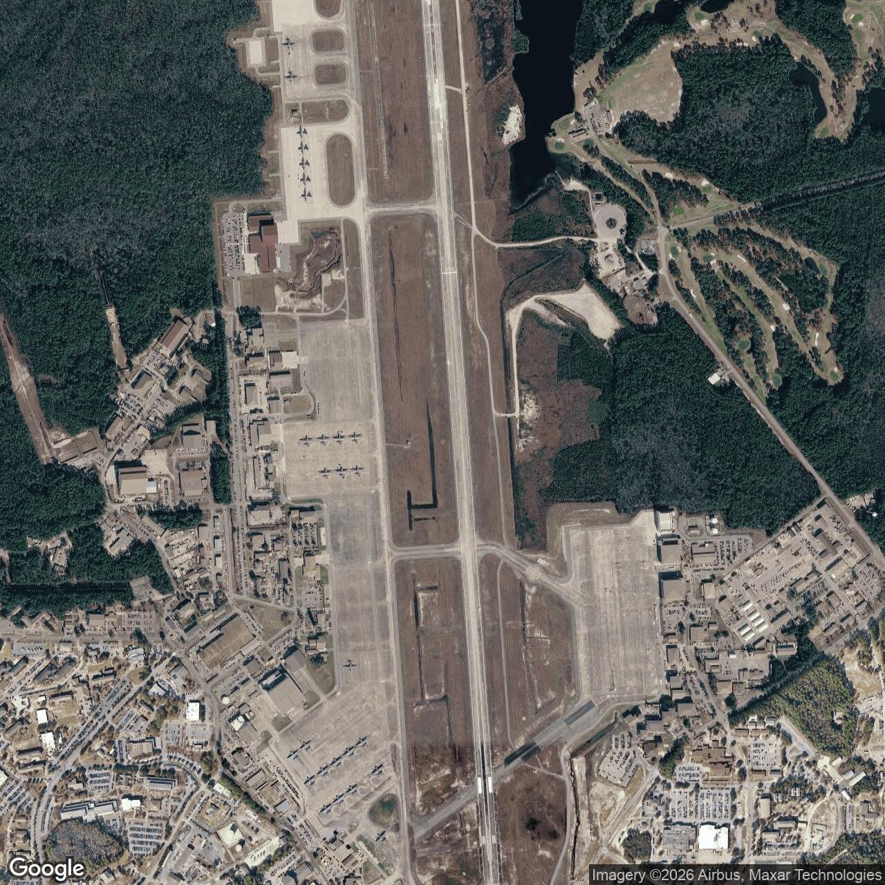 Current Google Satellite Image of Eglin Air Force Auxilliary Field #9 (Hurlburt Field), Florida