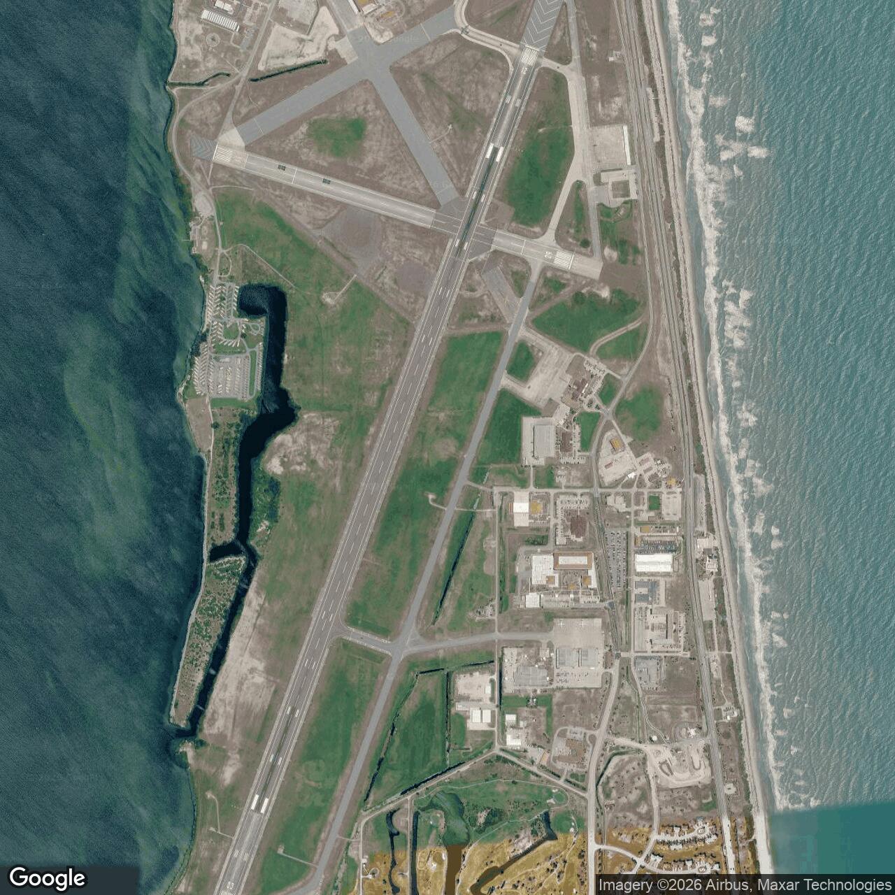 Current Google Satellite Image of Patrick Space Force Base, Cocoa Beach Florida