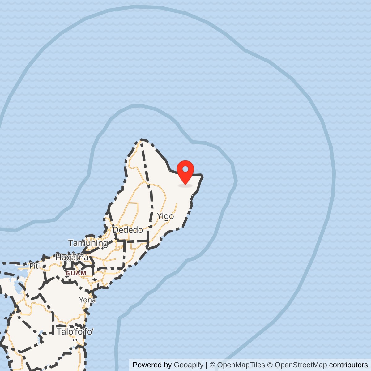 Map showing location of Andersen Air Force Base, Guam