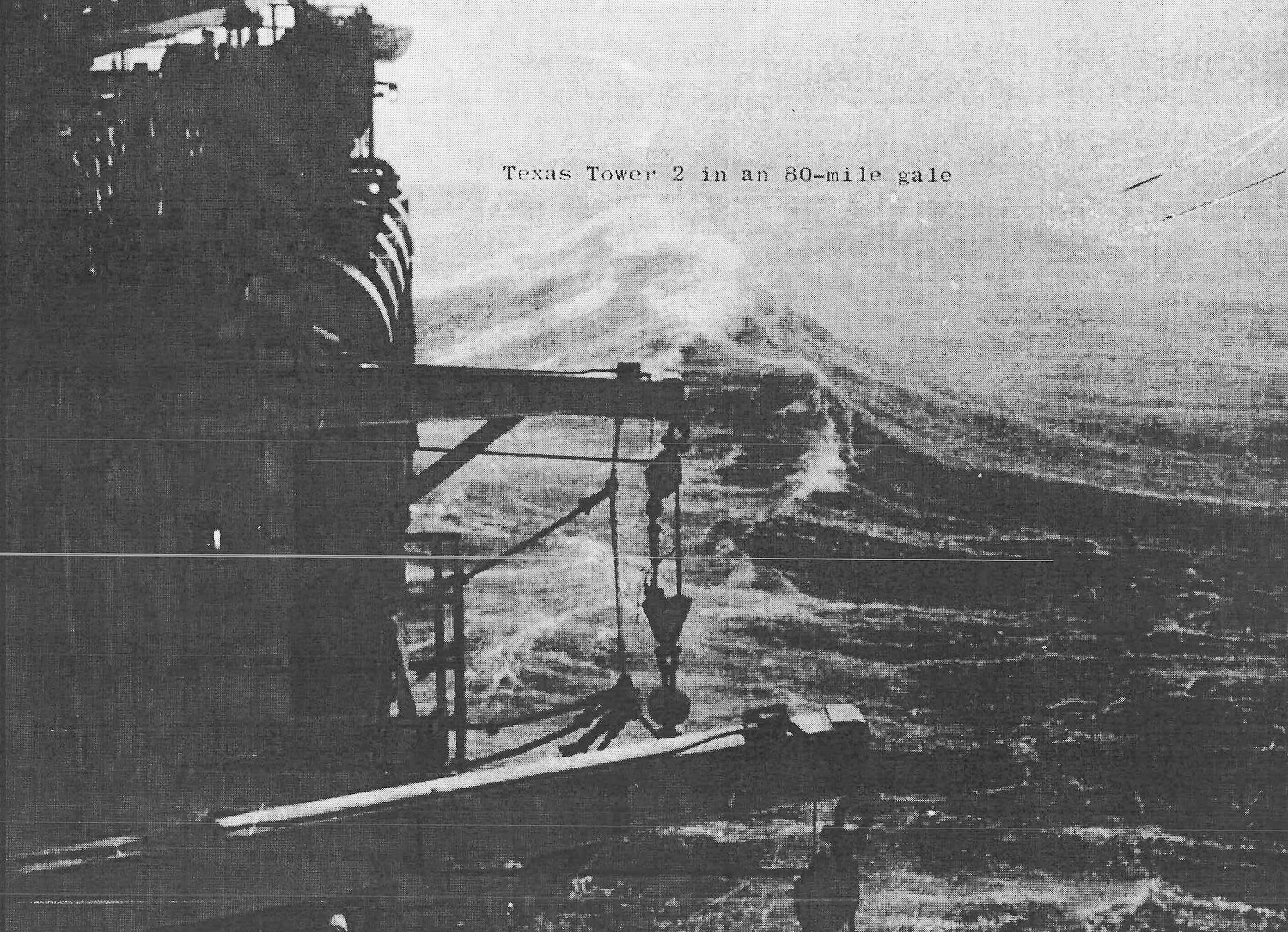 Historic Photo of Texas Tower 2 During a Storm