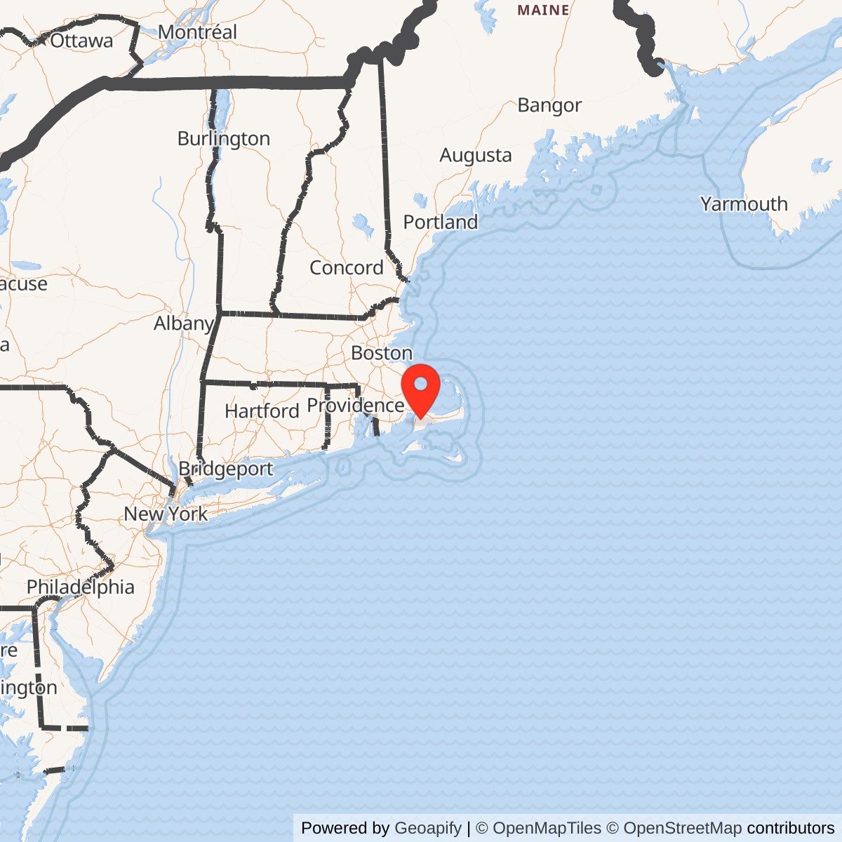 Map showing location of Otis Air Force Base / Otis Air National Guard Base, Massachusetts