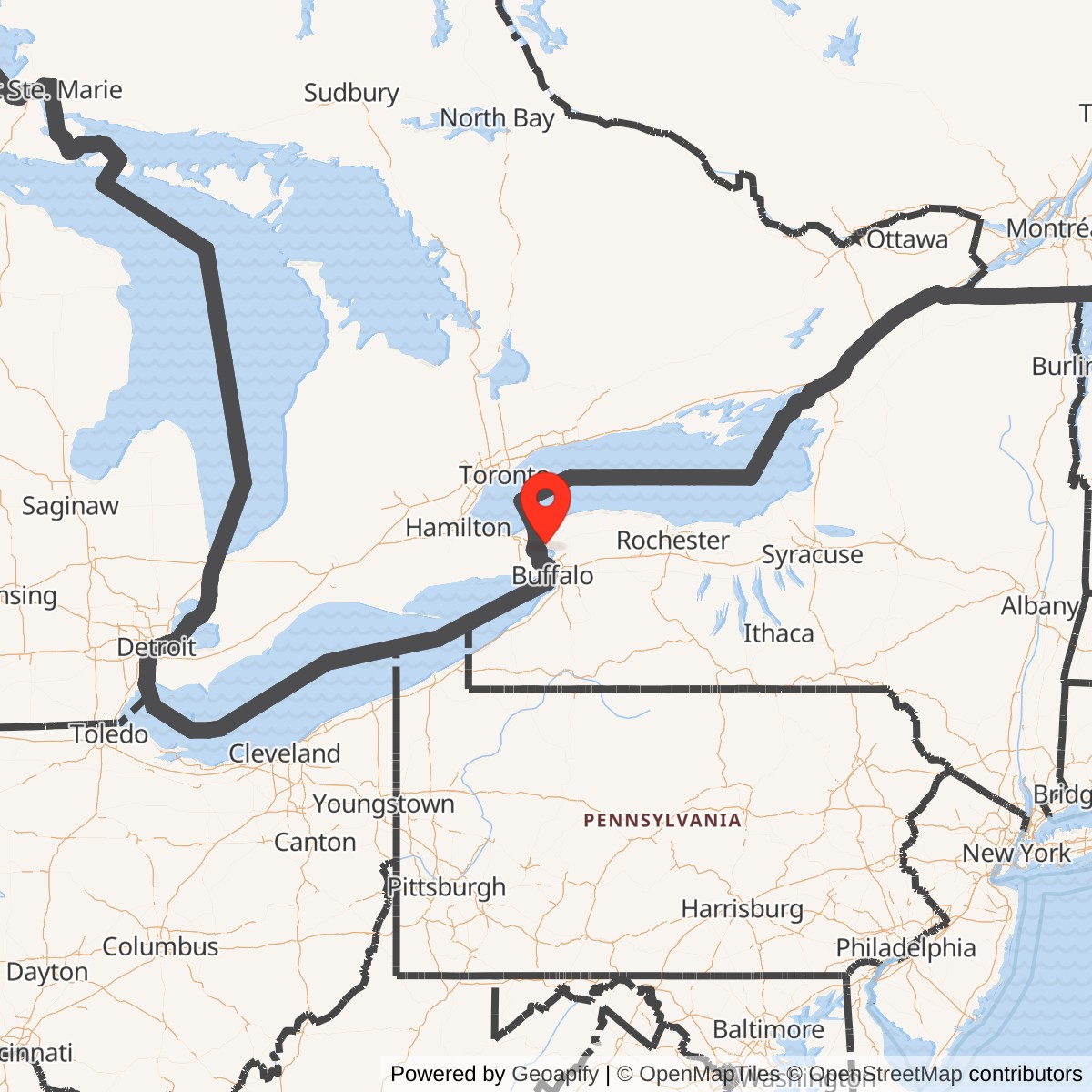 Map showing location of Niagara Falls Air Force Base / Niagara Falls Air Reserve Station, New York