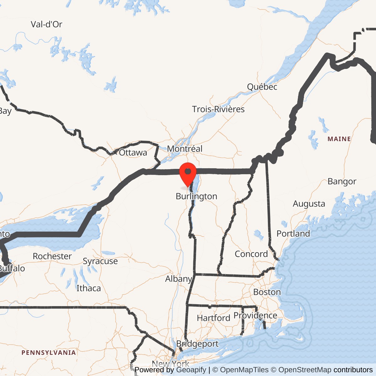 Map showing location of Plattsburgh Air Force Base, New York