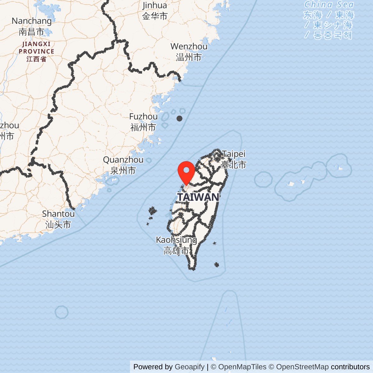 Map showing location of Ching Chuan Kang Air Base - Taichung Air Base, Taiwan