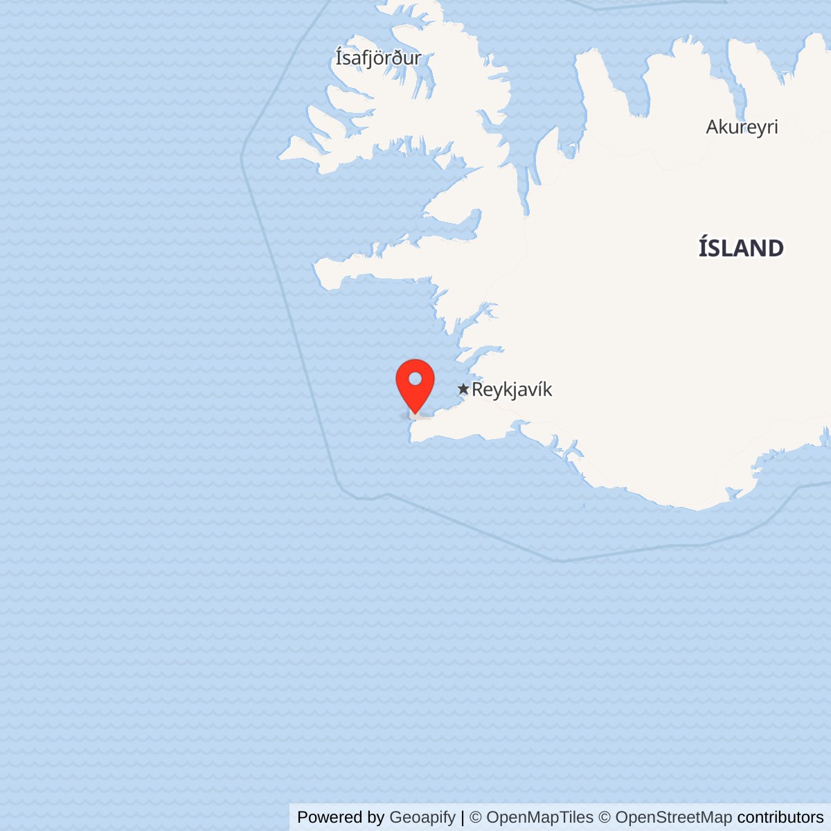 Map showing location of Keflavik Airport, Iceland