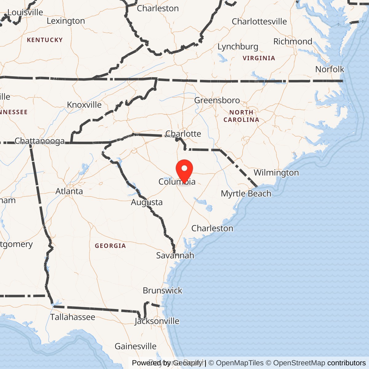 Map showing location of McEntire Air Force Base, South Carolina