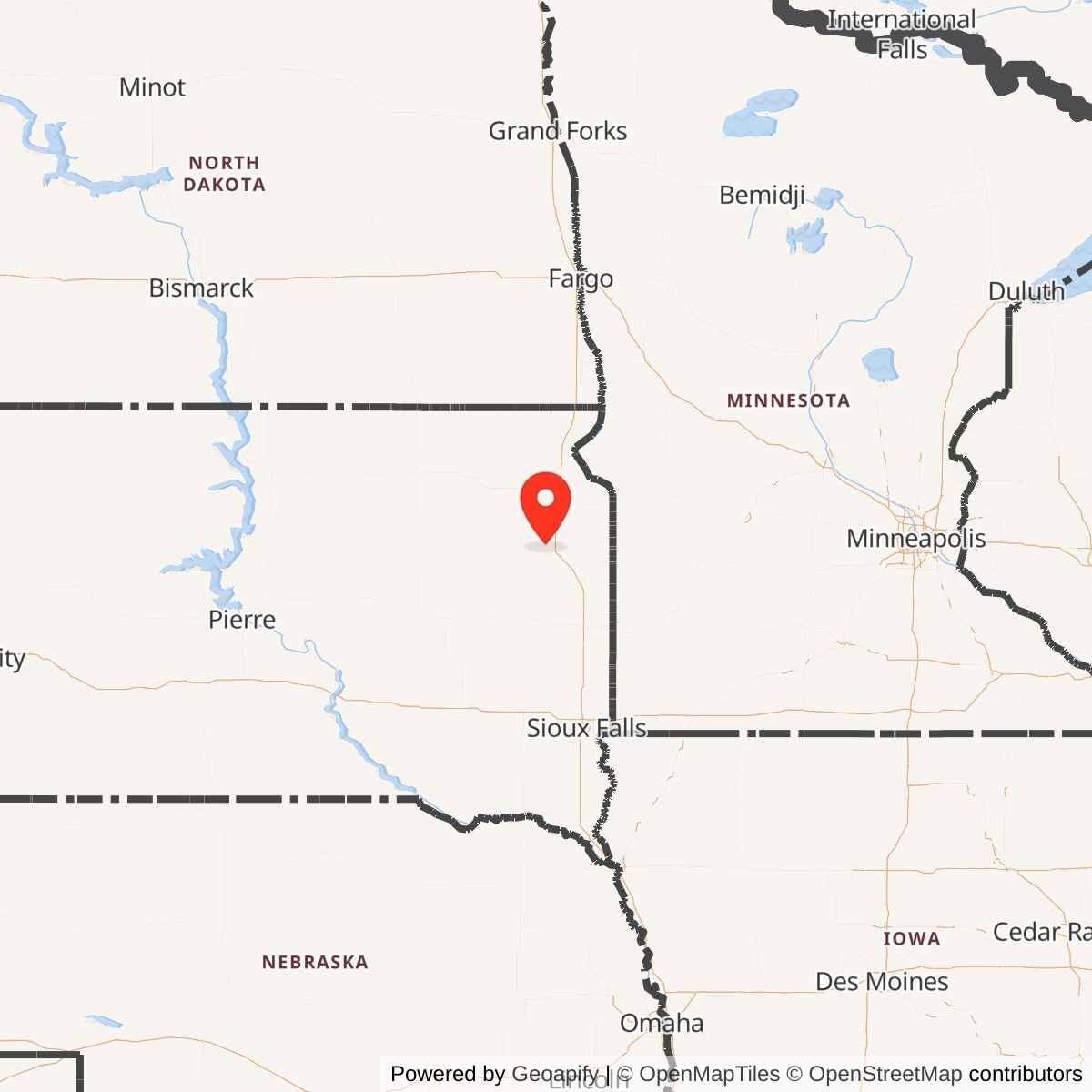Map showing location of Watertown Army Air Field, South Dakota