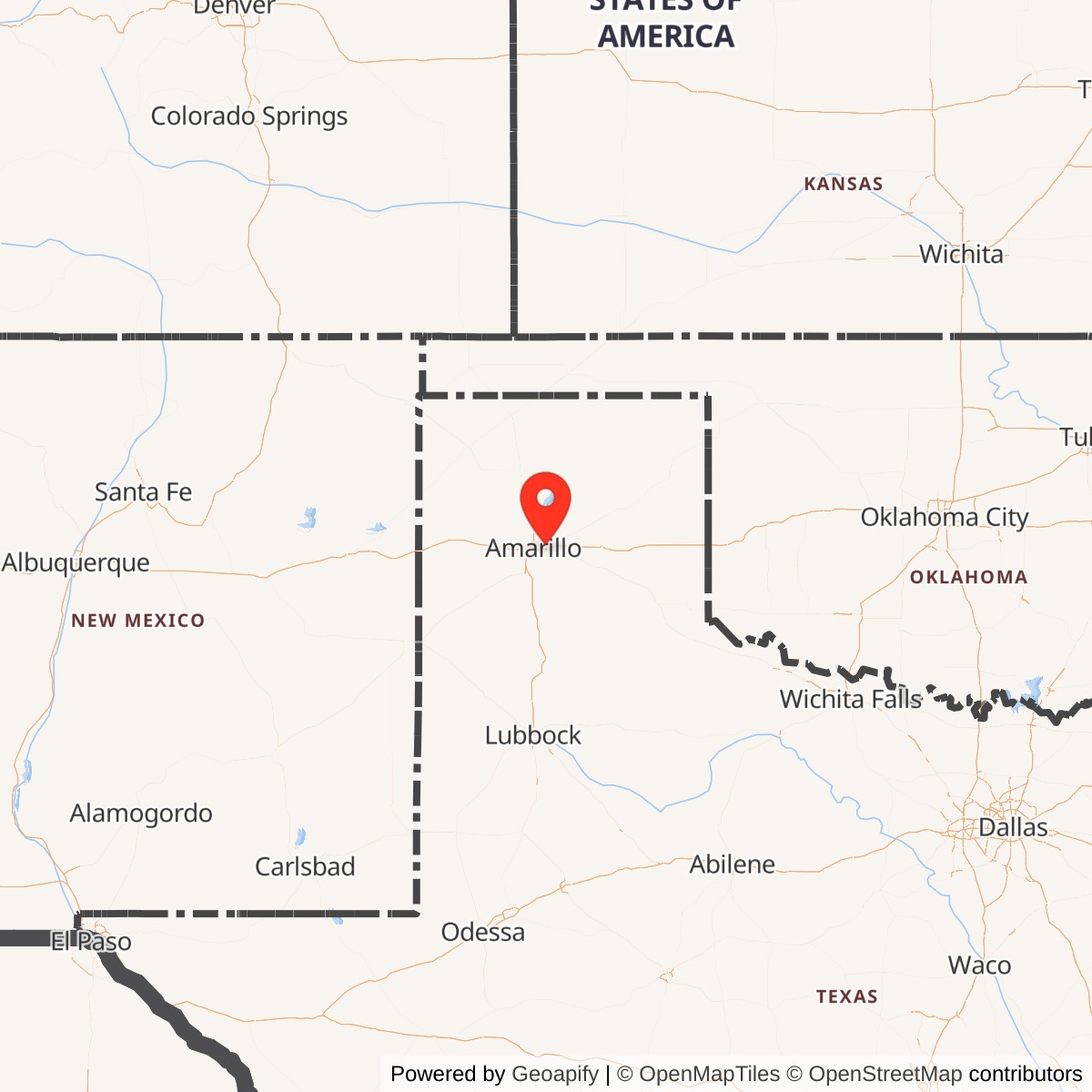 Map showing location of Amarillo Air Force Base, Texas