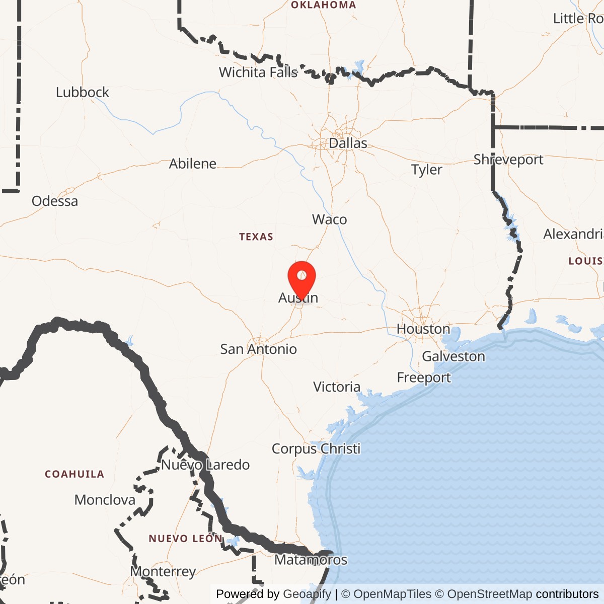 Map showing location of Bergstrom Air Force Base, Texas