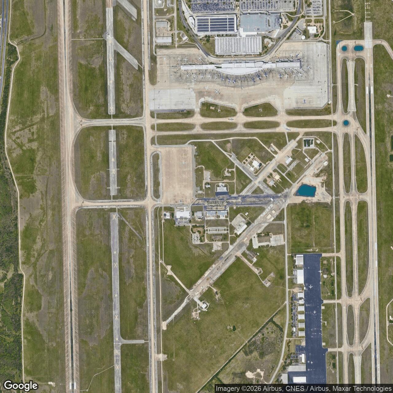 Current Google Satellite Image of Bergstrom Air Force Base, Texas