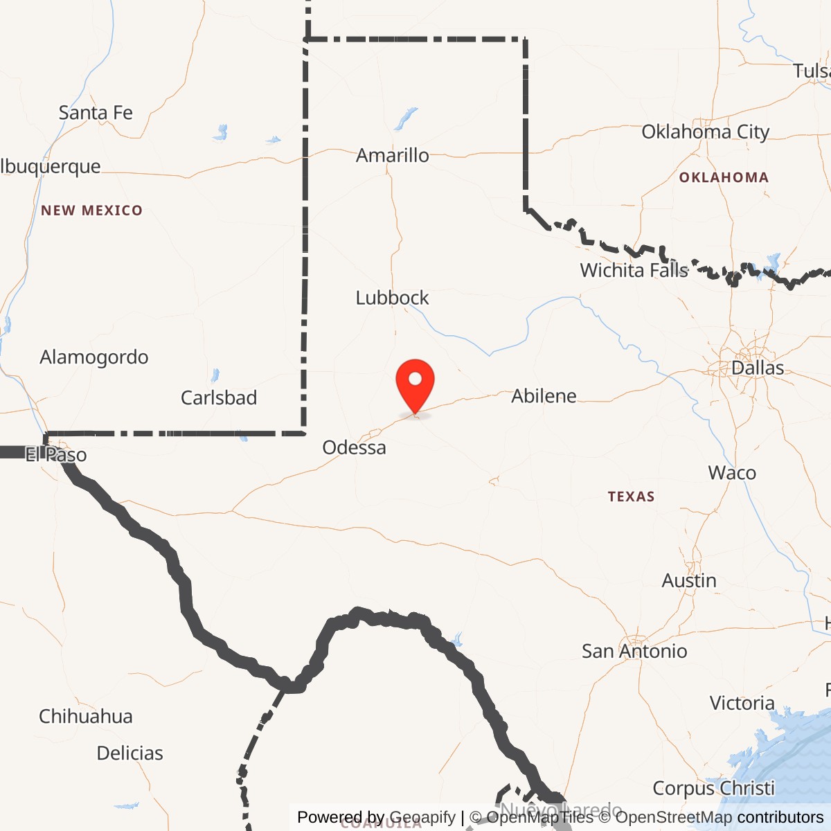 Map showing location of Big Spring Army Air Field - Webb Air Force Base, Texas