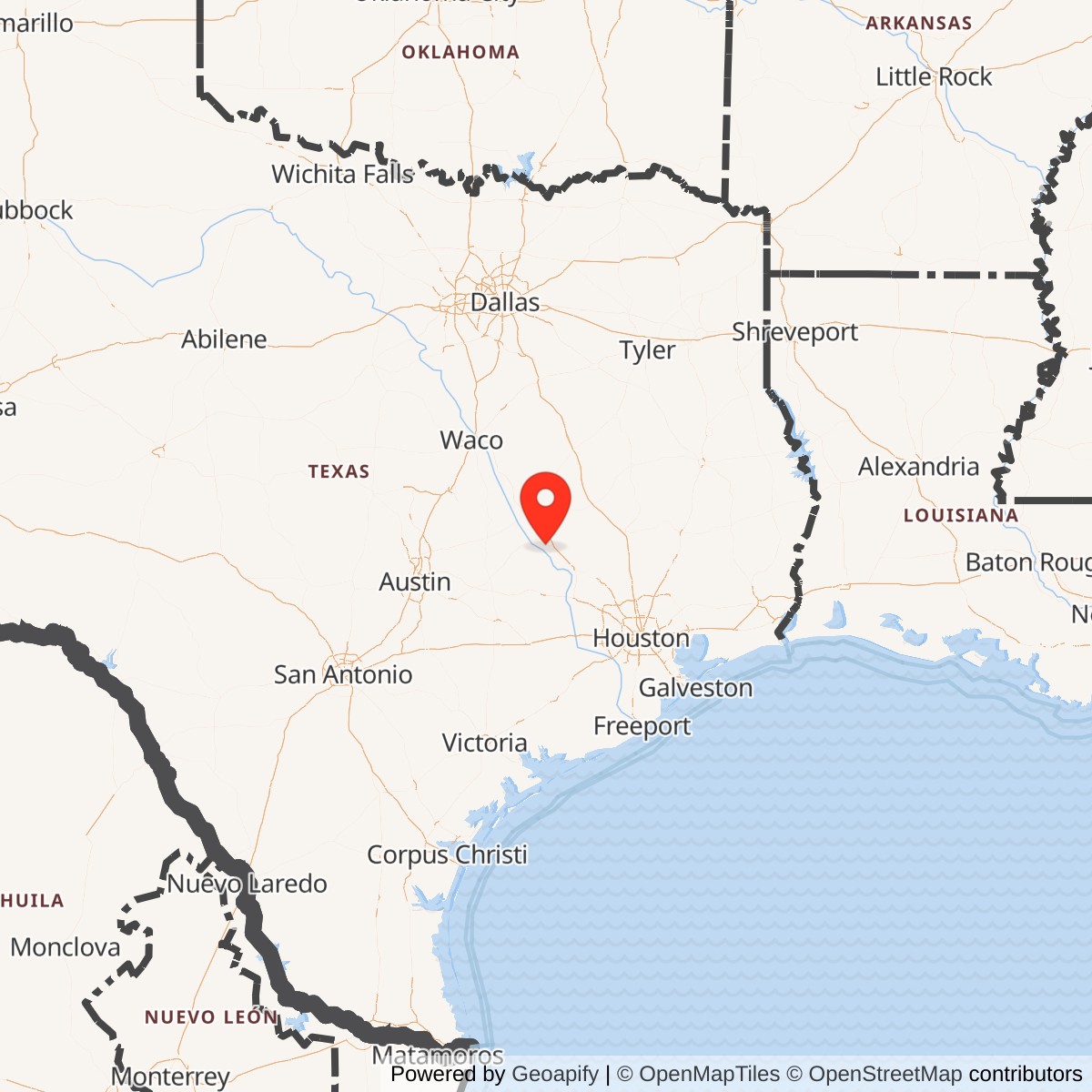Map showing location of Bryan Air Force Base, Texas