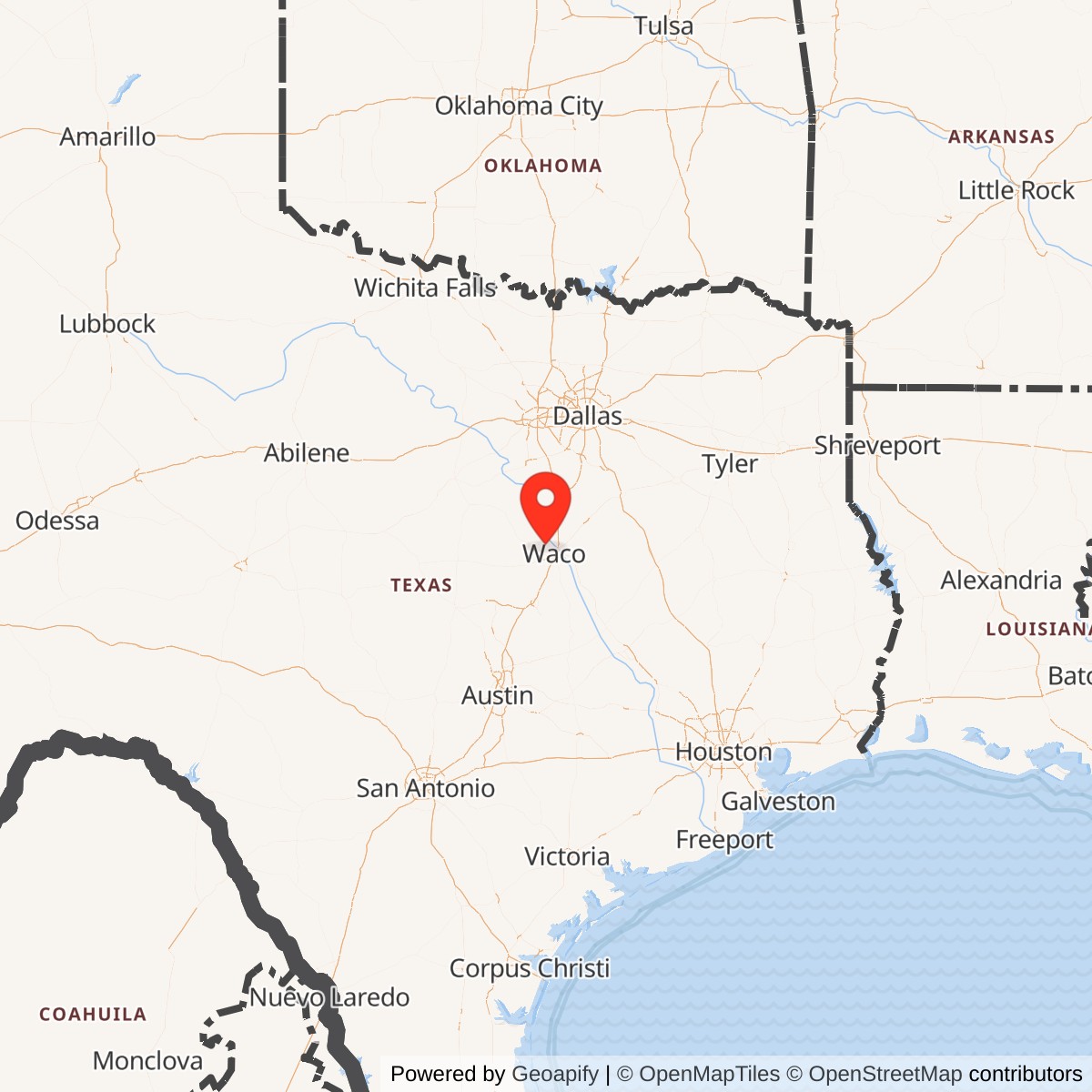 Map showing location of Connally Air Force Base, Texas