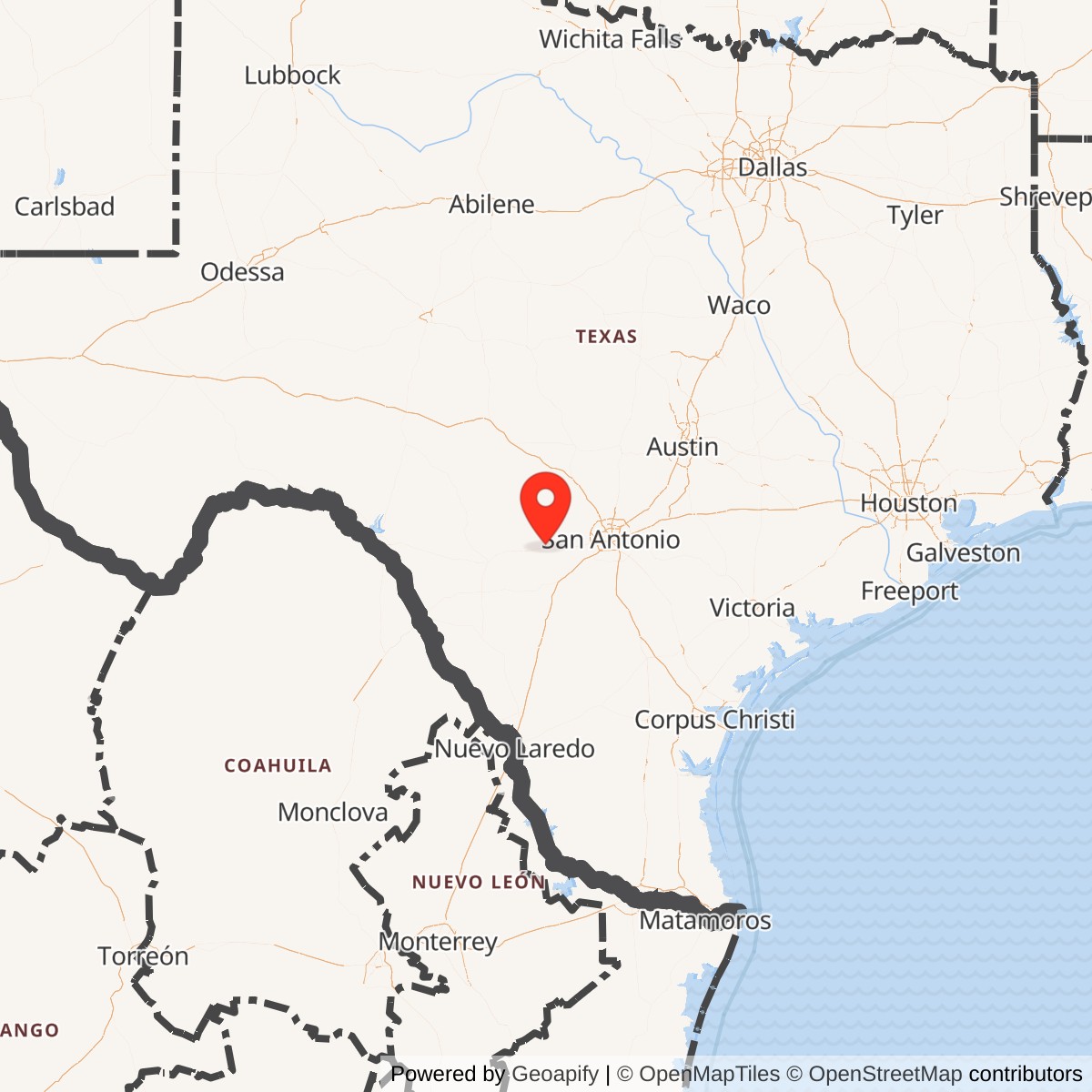 Map showing location of Hondo Army Air Field, Texas