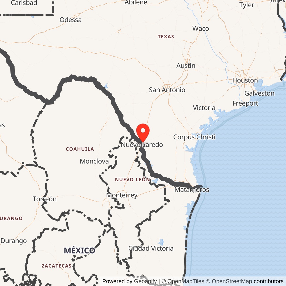 Map showing location of Laredo Air Force Base, Texas