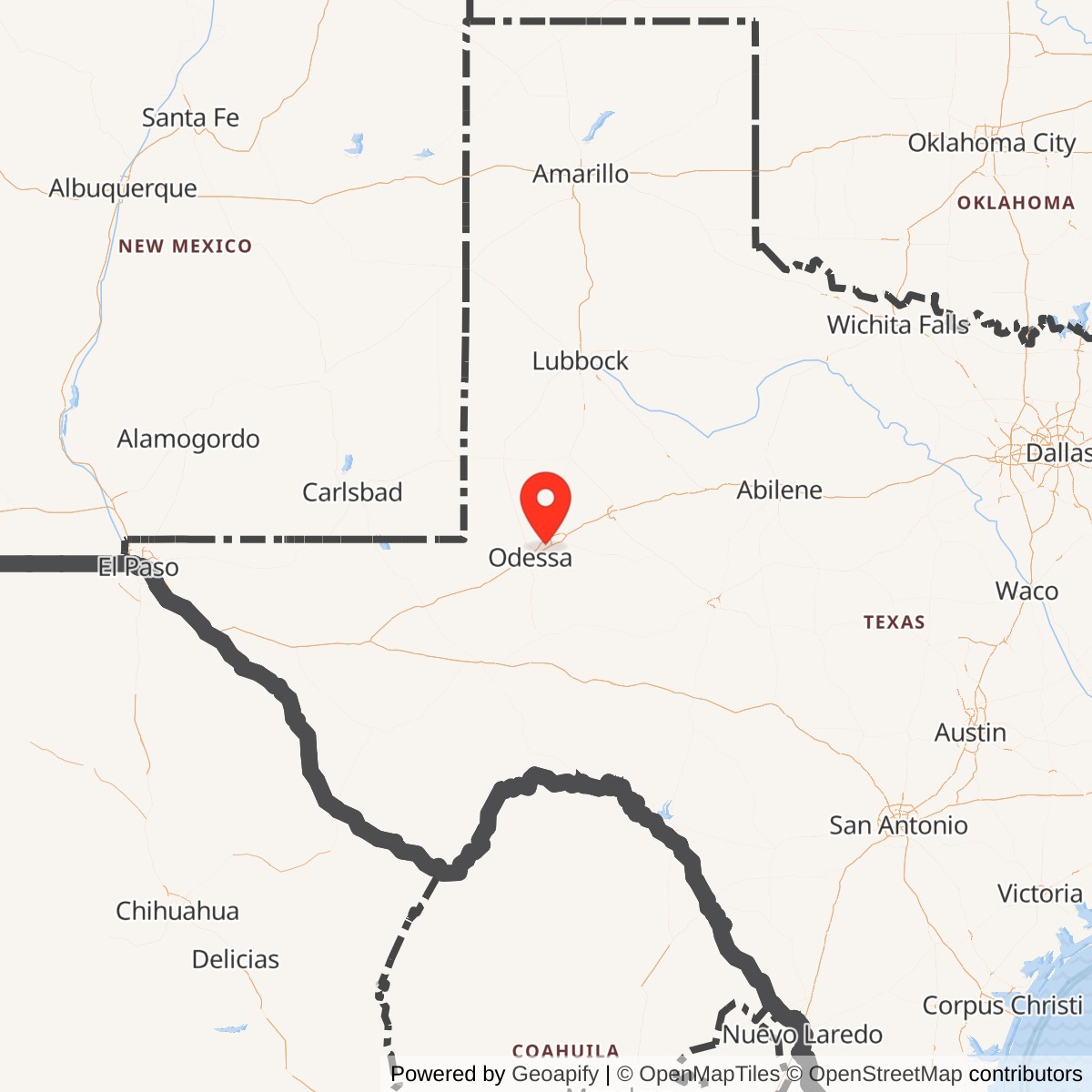 Map showing location of Midland Army Airfield, Texas