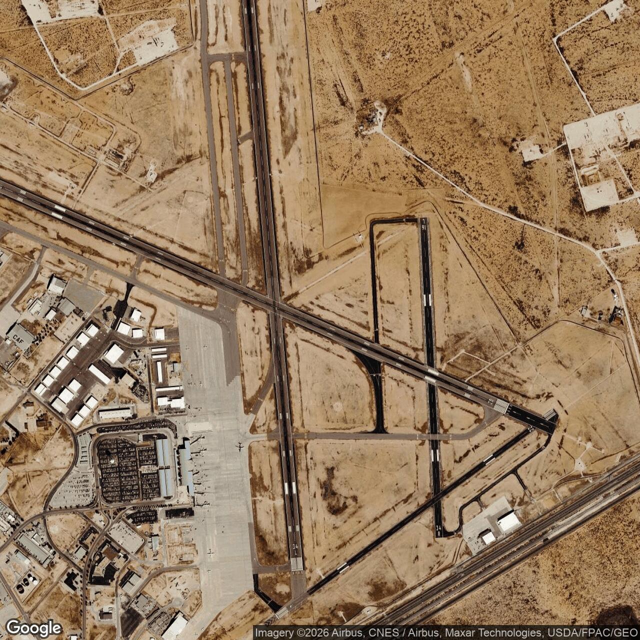 Current Google Satellite Image of Midland Army Airfield, Texas