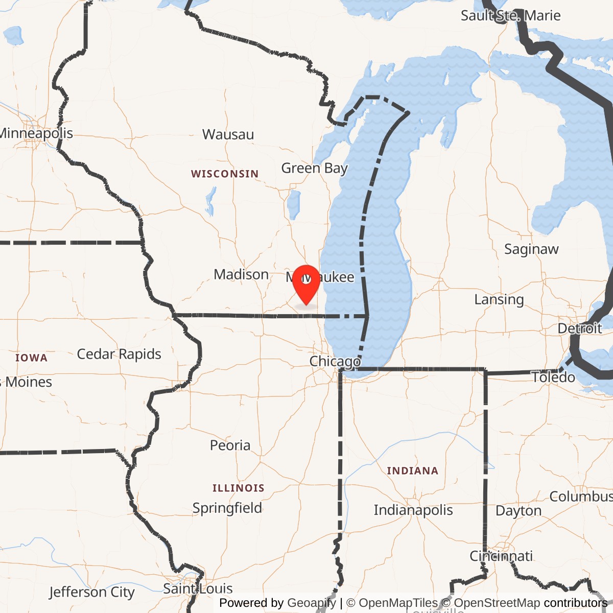 Map showing location of R. I. Bong Air Force Base, Wisconsin
