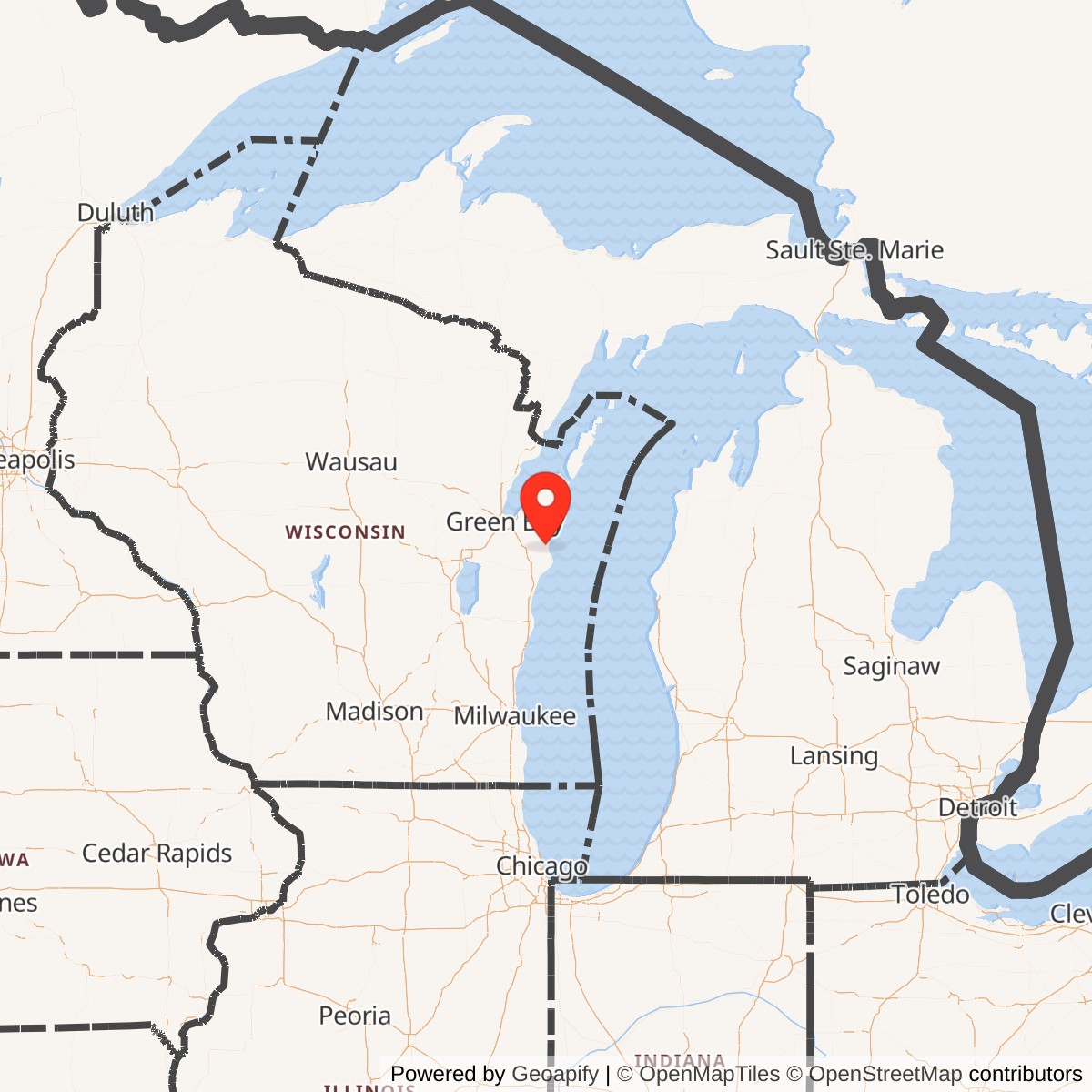 Map showing location of Two Creeks Air Force Station, Two Rivers Wisconsin