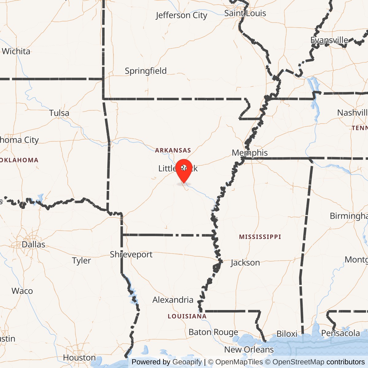 Map showing location of Pine Bluff Arsenal, Arkansas