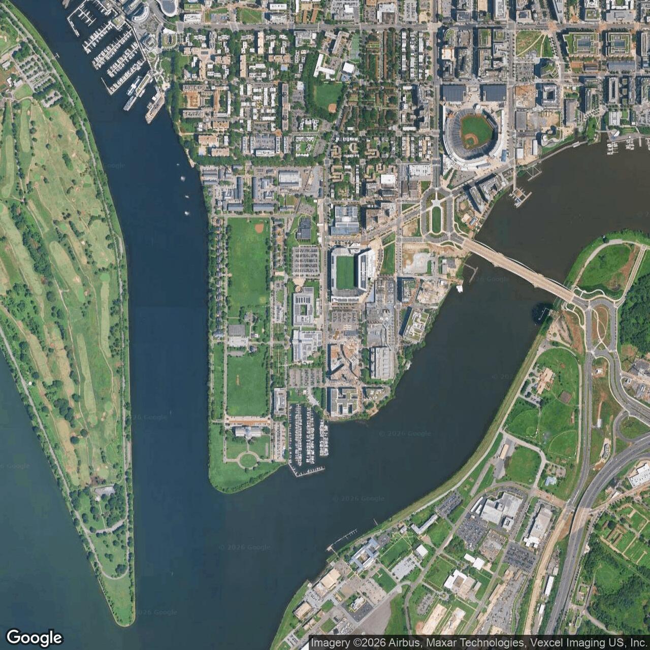 Current Google Satellite Image of Fort McNair, Washington DC
