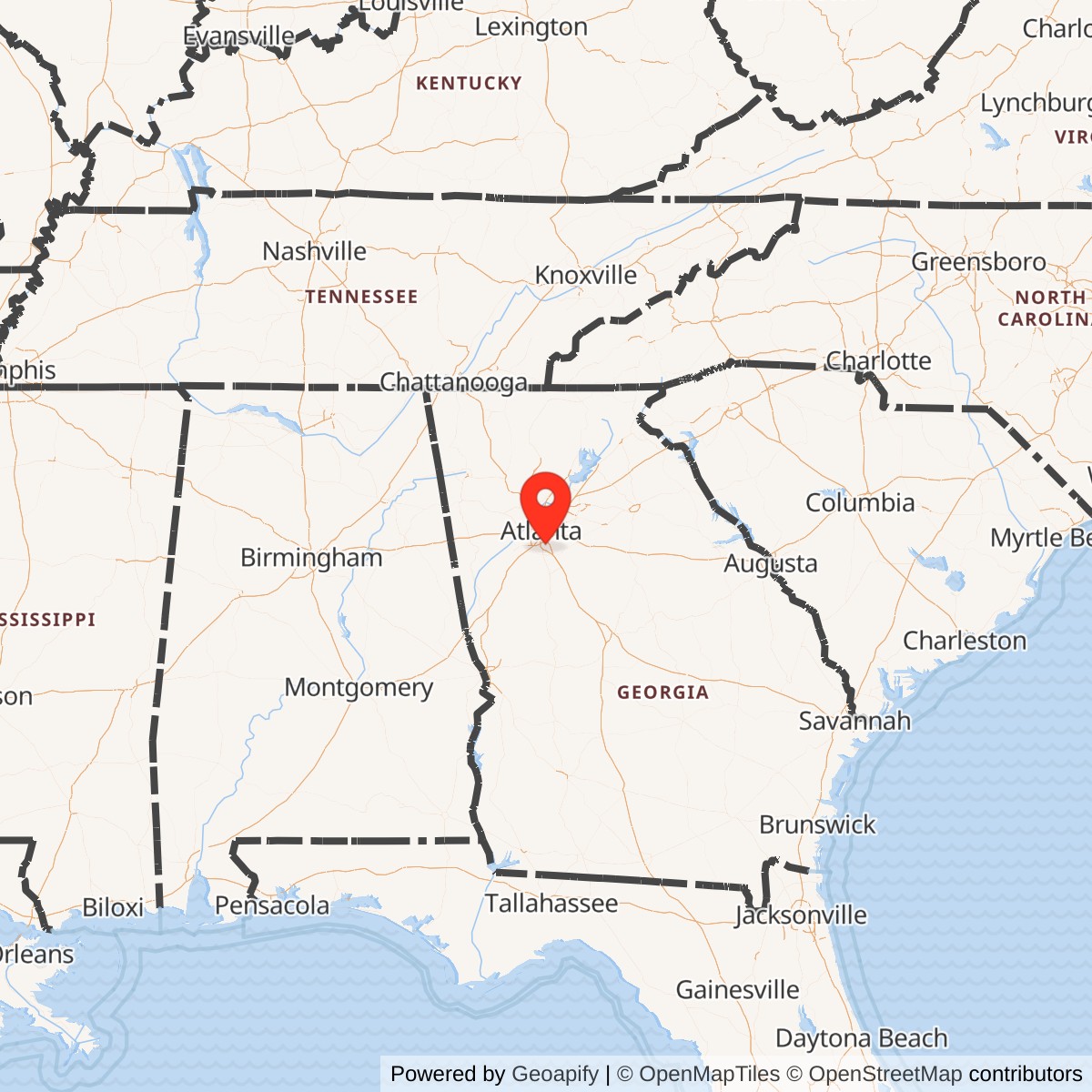 Map showing location of Fort Gillem Army Base, Georgia