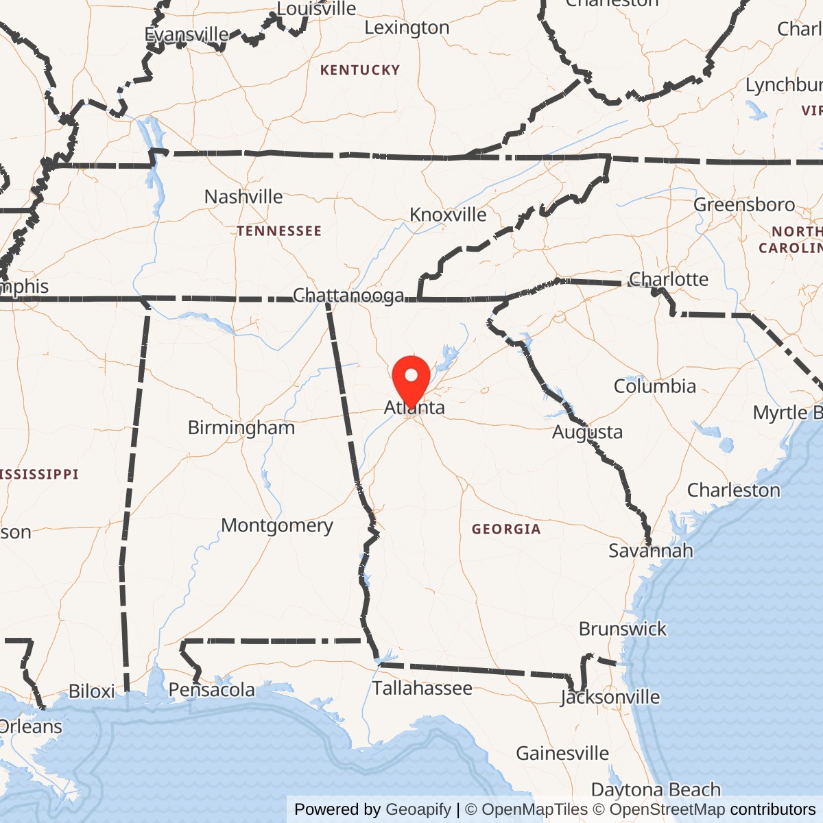 Map showing location of Fort McPherson Army Base, Georgia