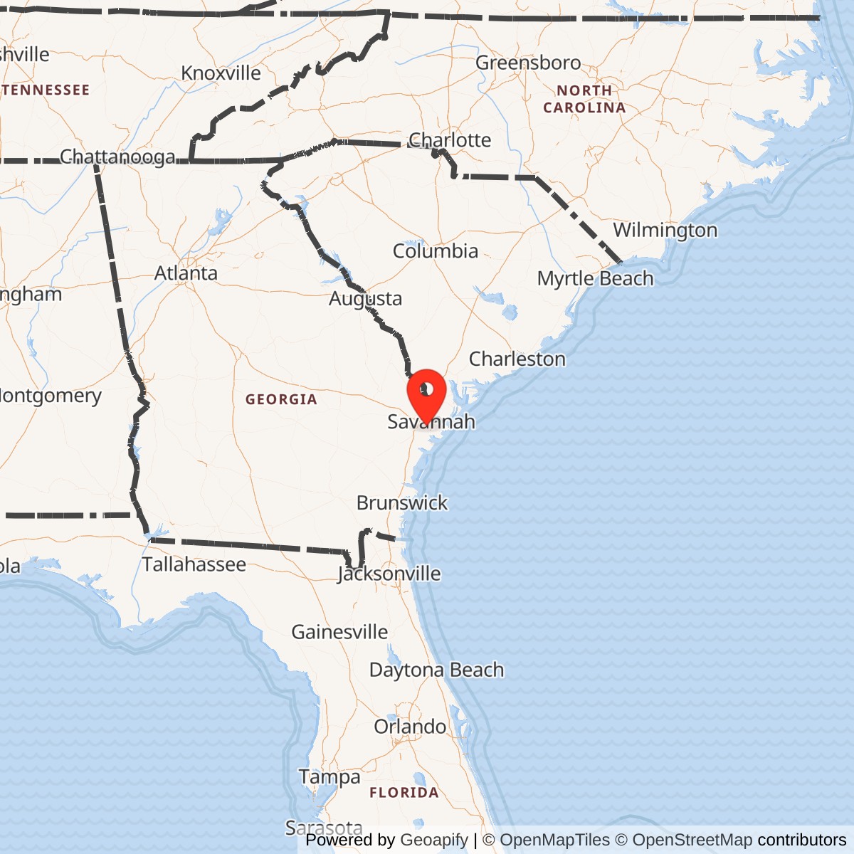 Map showing location of Hunter Army Airfield, Georgia