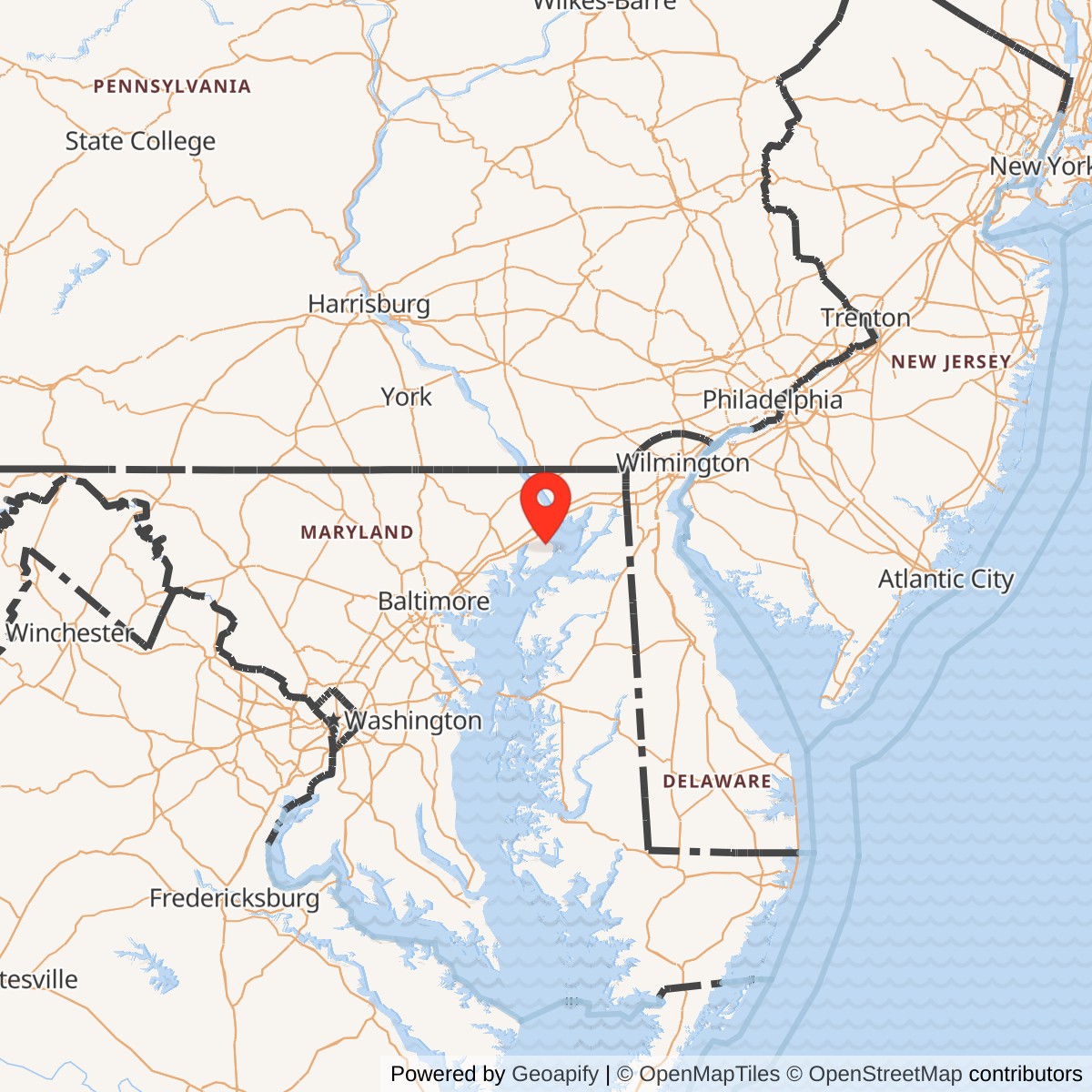 Map showing location of Aberdeen Proving Ground, Maryland