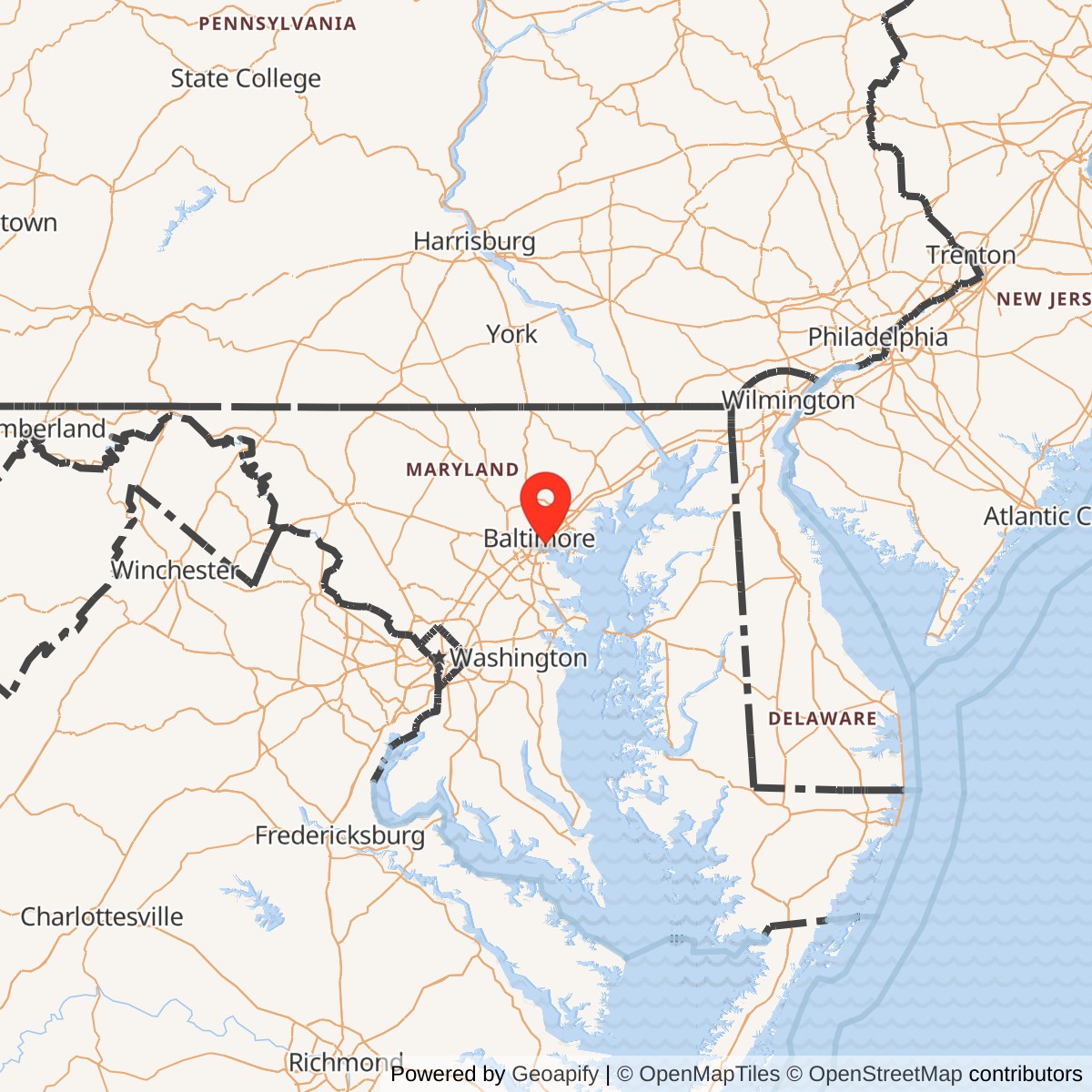 Map showing location of Fort McHenry, Maryland