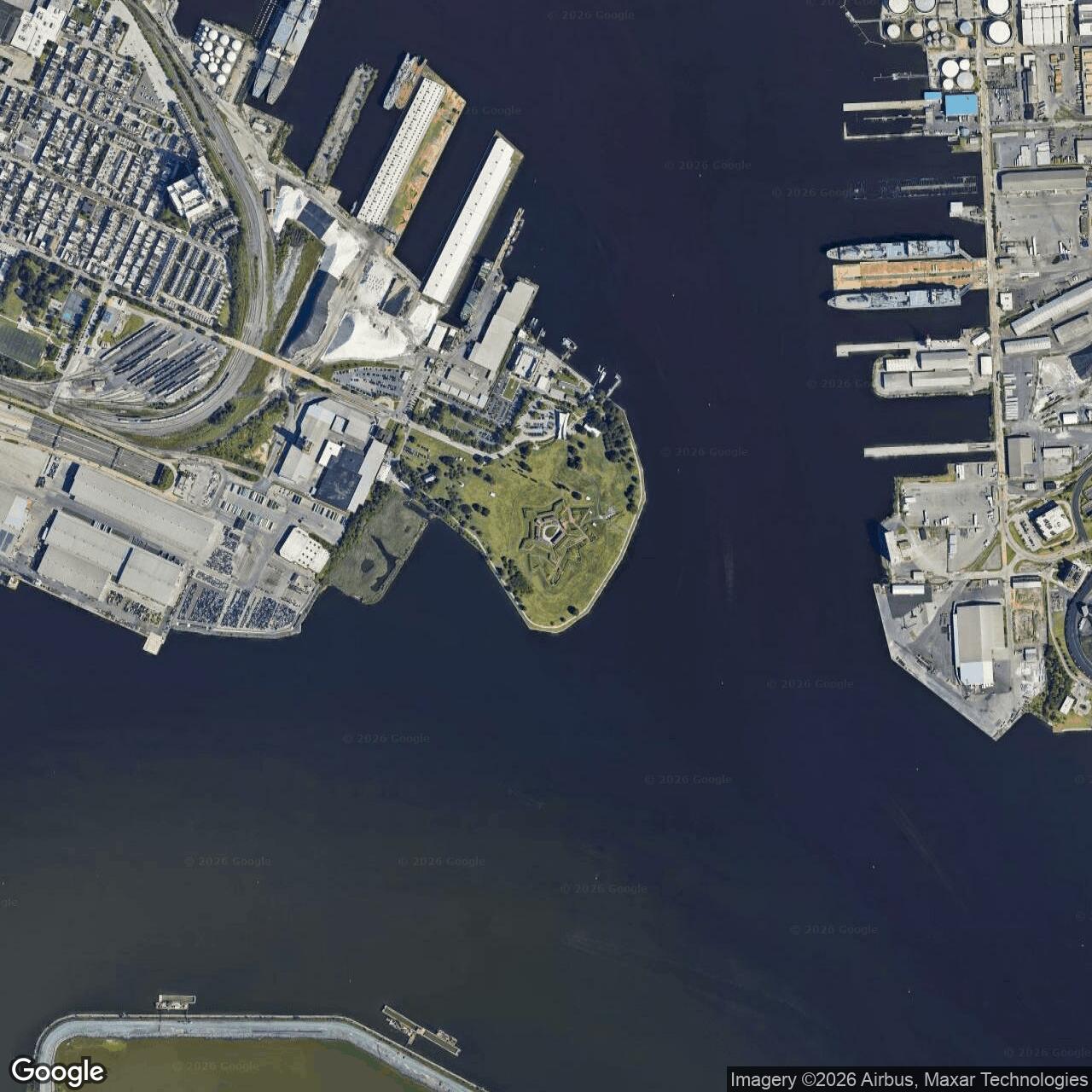 Current Google Satellite Image of Fort McHenry, Maryland