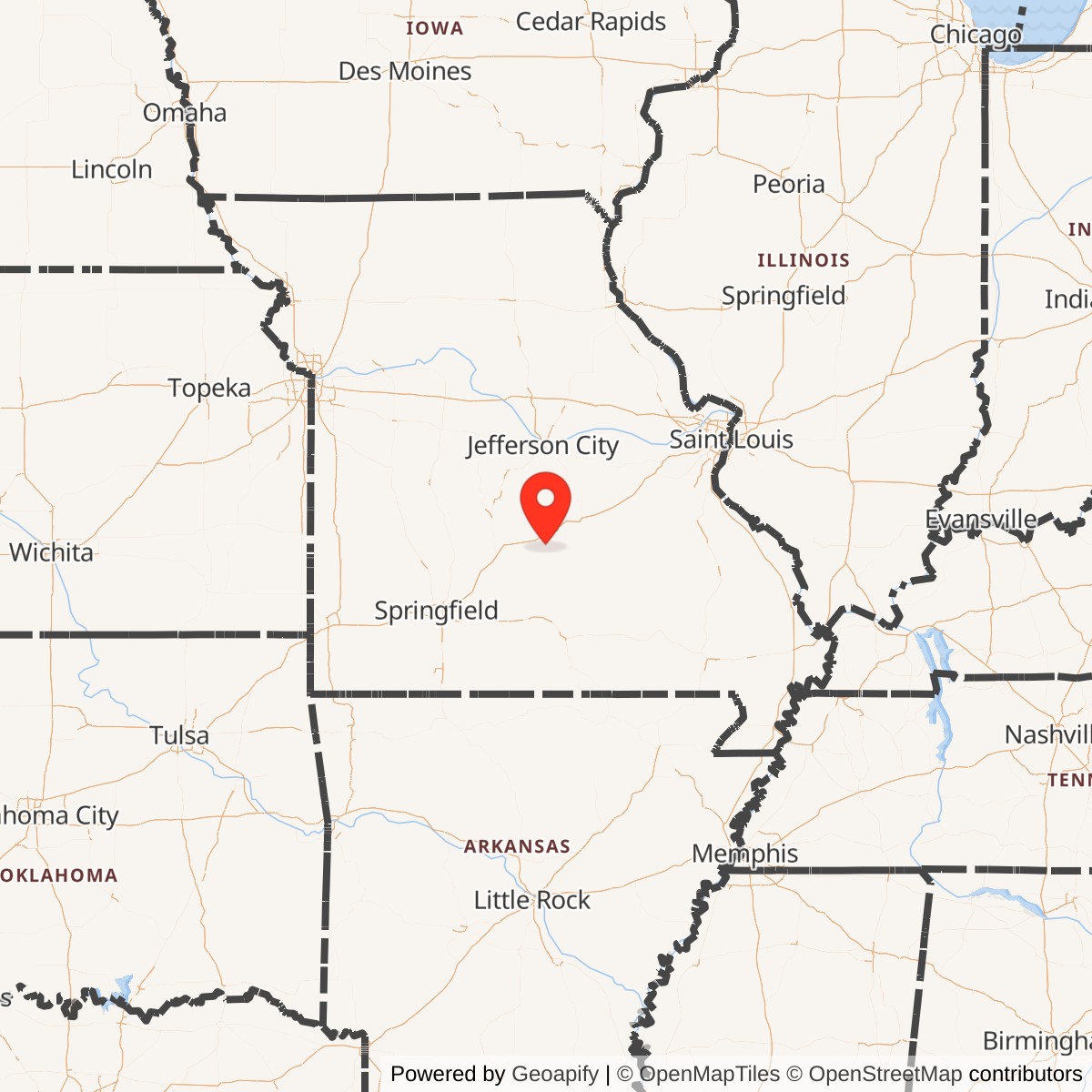 Map showing location of Fort Leonard Wood, Missouri