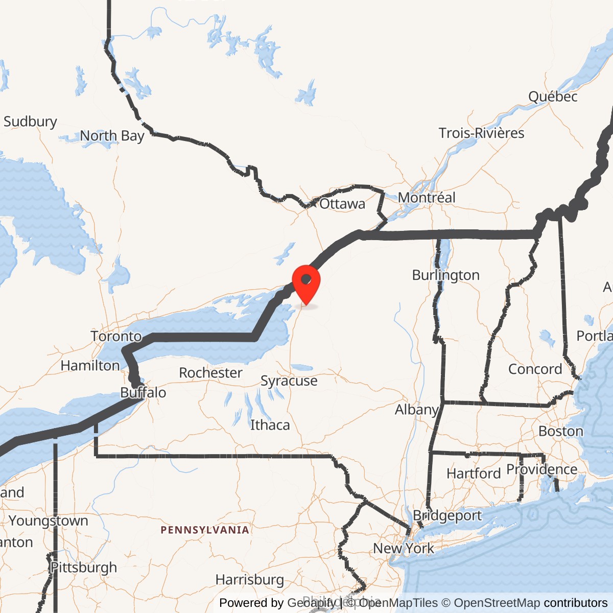 Map showing location of Fort Drum, New York