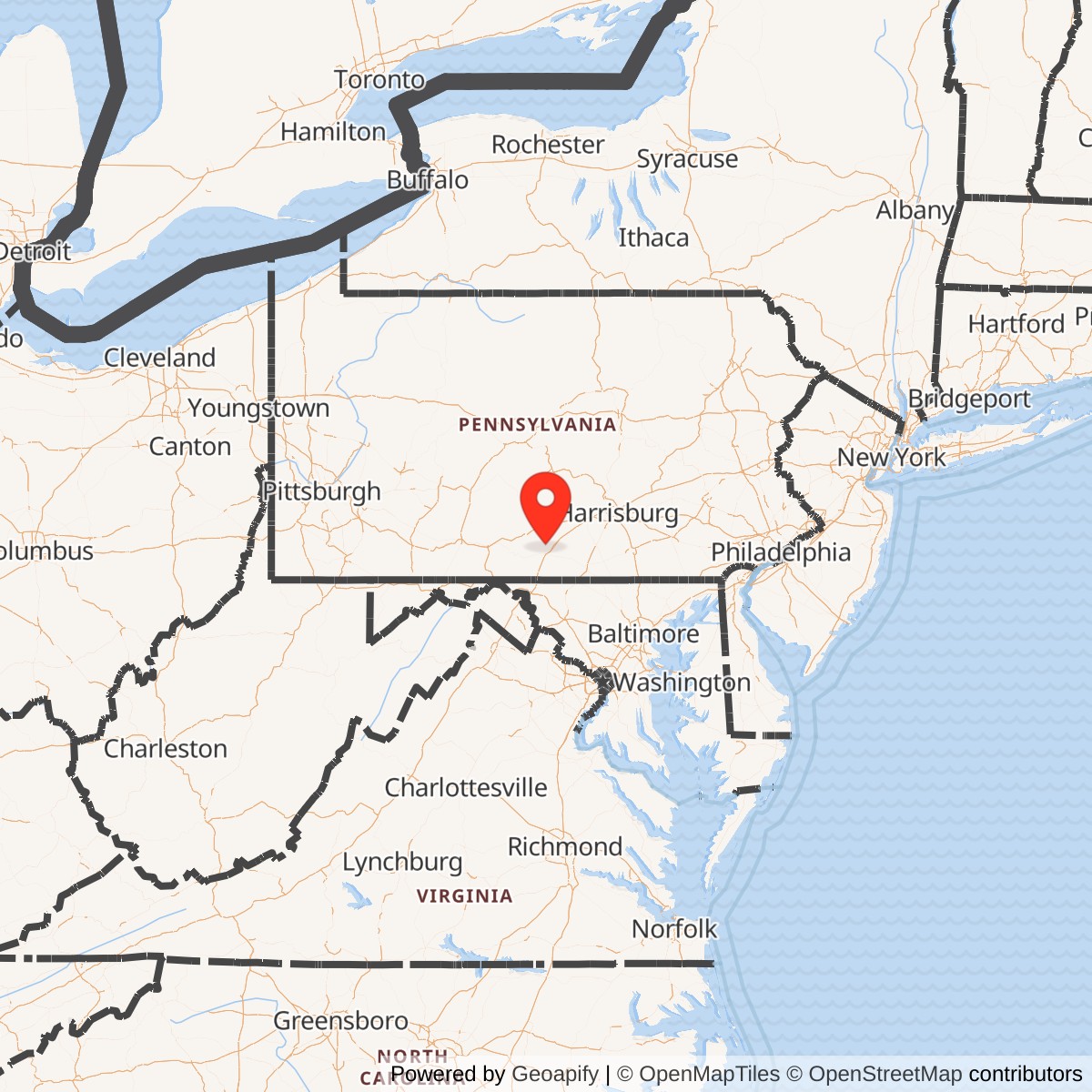 Map showing location of Letterkenny Army Depot, Pennsylvania