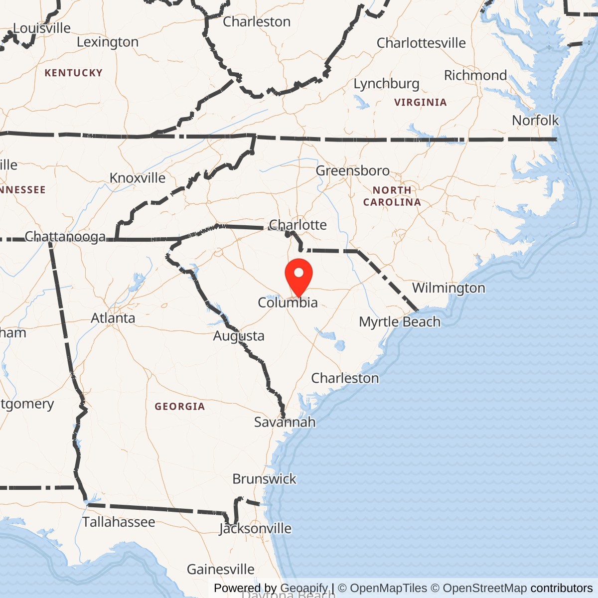 Map showing location of Fort Jackson, South Carolina