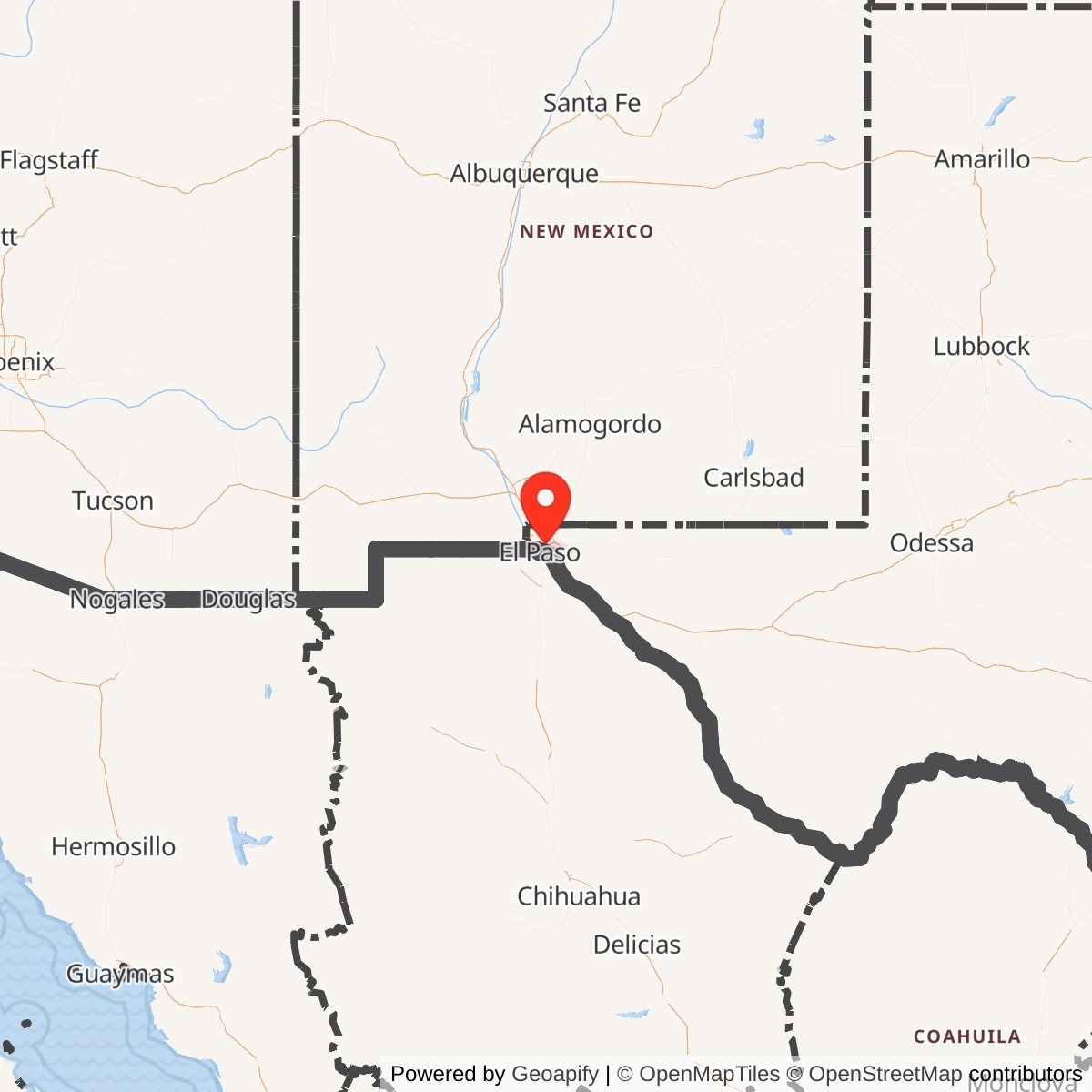 Map showing location of Fort Bliss, Texas