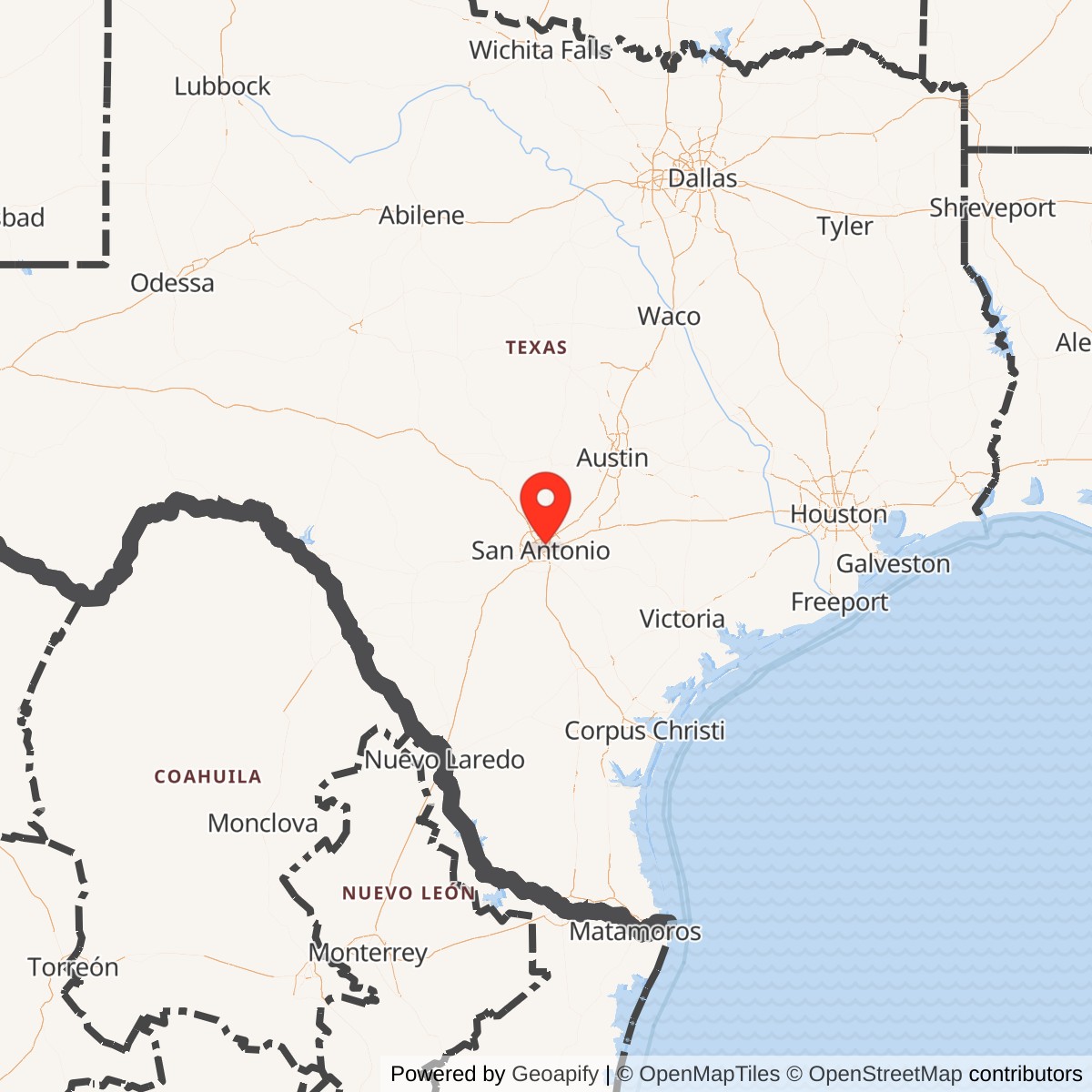 Map showing location of Fort Sam Houston, Texas