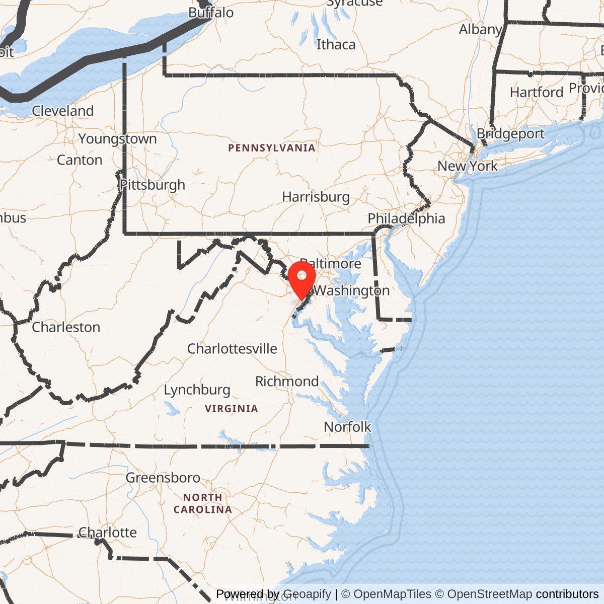 Map showing location of Fort Belvoir, Virginia
