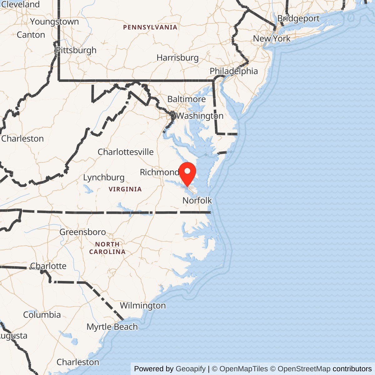 Map showing location of Fort Eustis, Virginia
