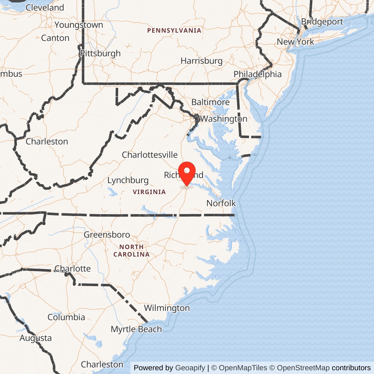 Map showing location of Fort Lee Army Base, Petersburg Virginia