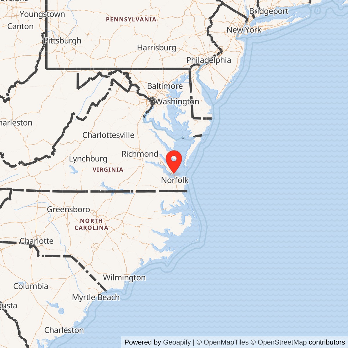 Map showing location of Fort Monroe, Virginia