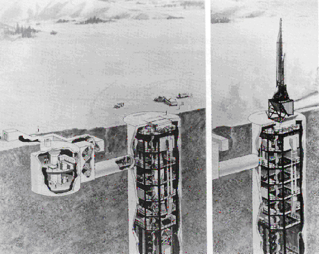 Artist's conception of the Atlas F firing sequence.  The firing sequence took 15 minutes.