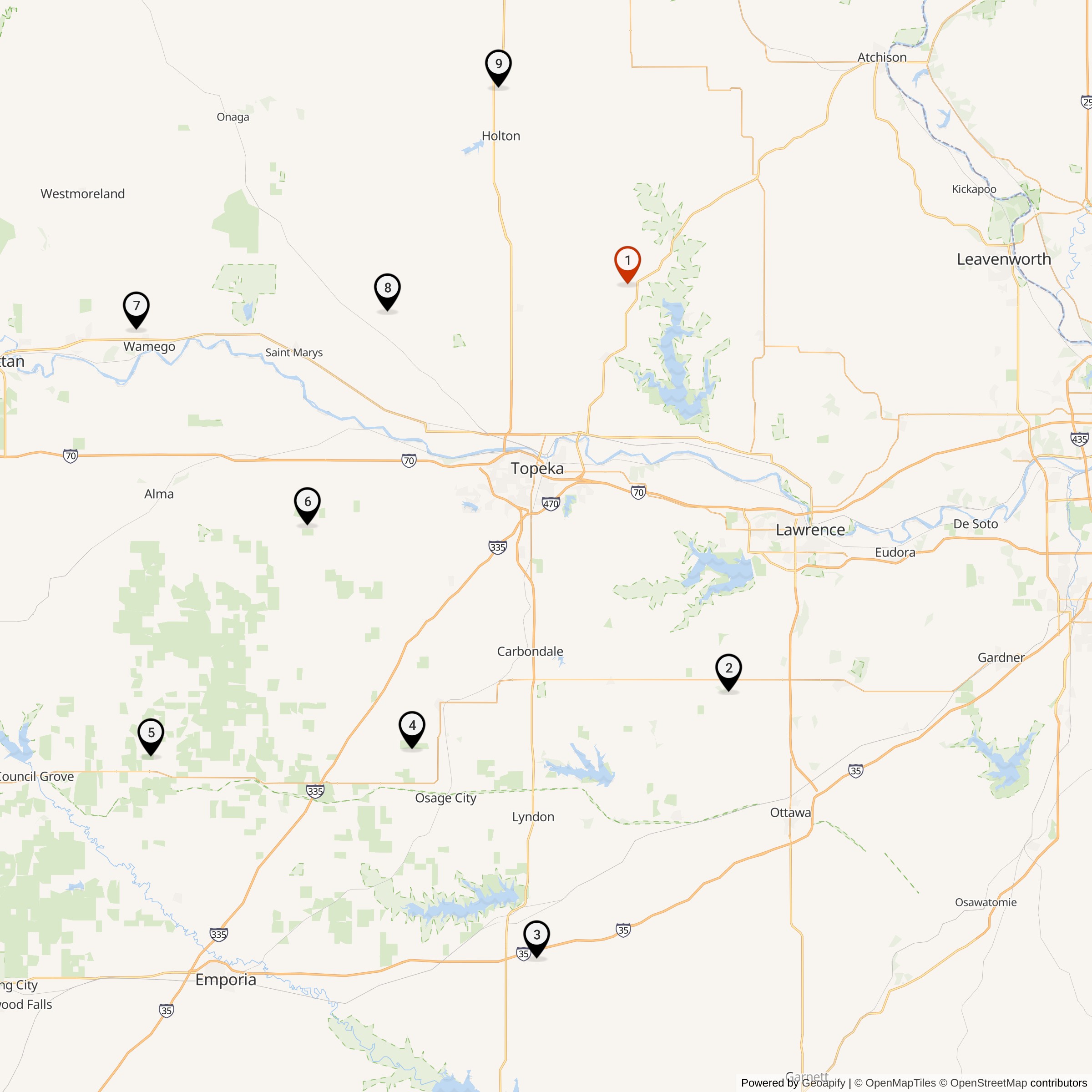 Map Showing 548th Strategic Missile Squadron Atlas E Missile Silo Locations