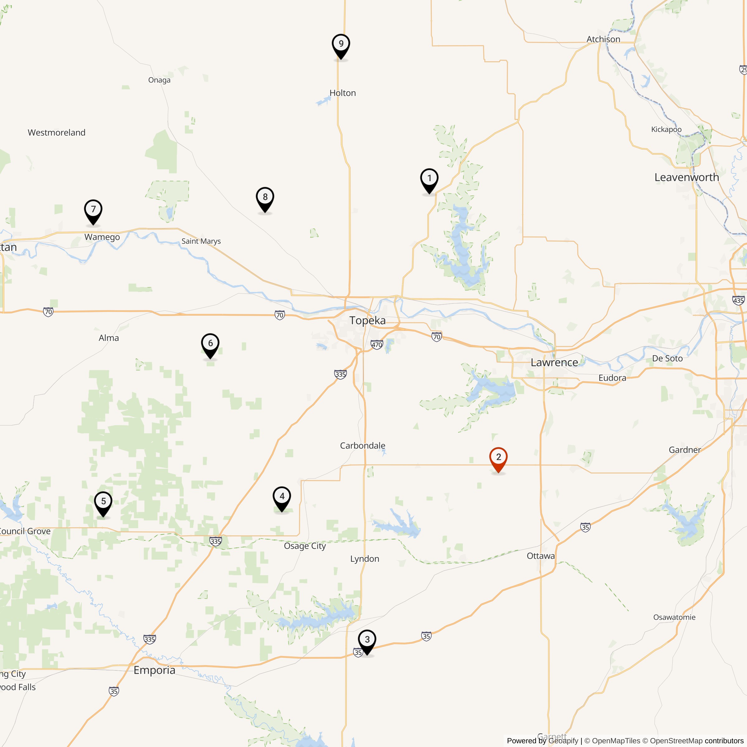 Map Showing 548th Strategic Missile Squadron Atlas E Missile Silo Locations