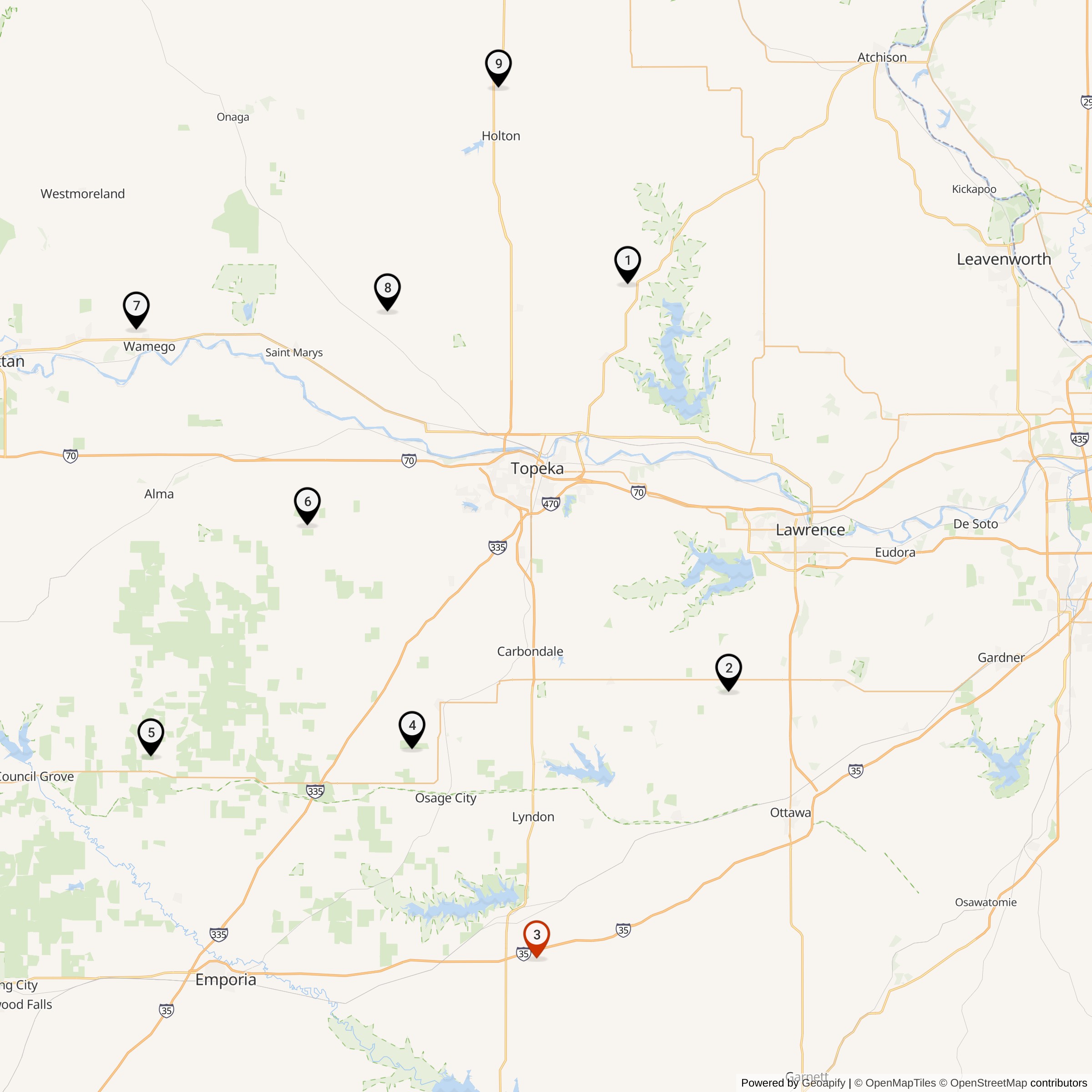 Map Showing 548th Strategic Missile Squadron Atlas E Missile Silo Locations