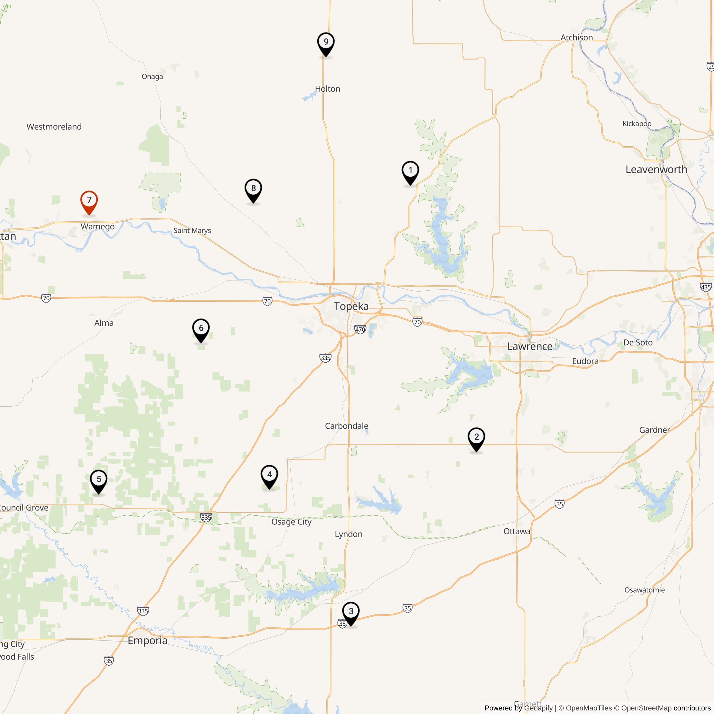 Map Showing 548th Strategic Missile Squadron Atlas E Missile Silo Locations
