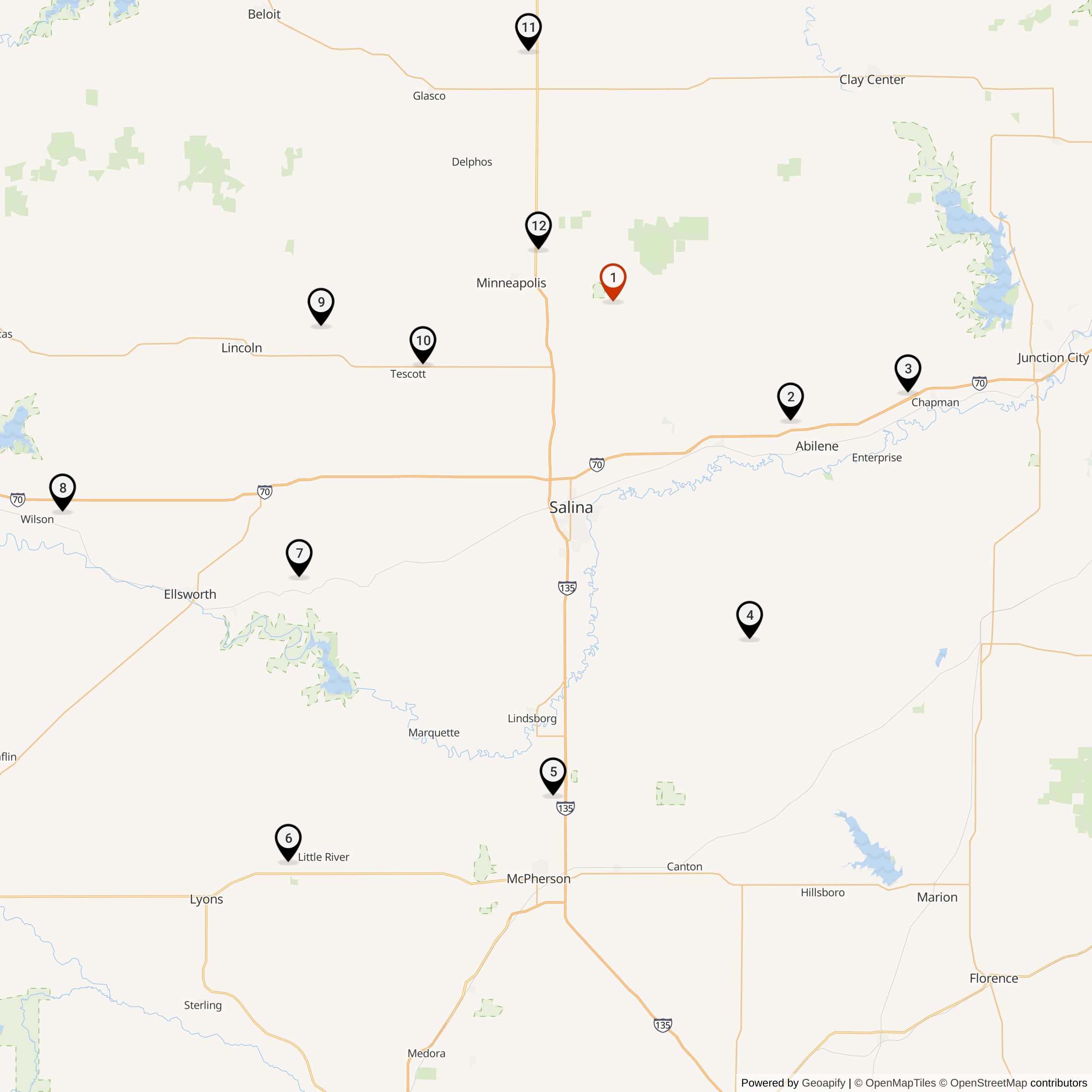 Map Showing 550th Strategic Missile Squadron Atlas F Missile Silo Locations